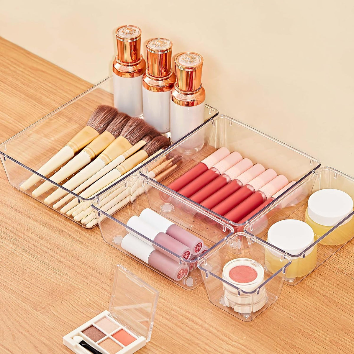 SMARTAKE 22-Piece Drawer Organizer with Non-Slip Silicone Pads, 5-Size Clear Desk Drawer Organizer