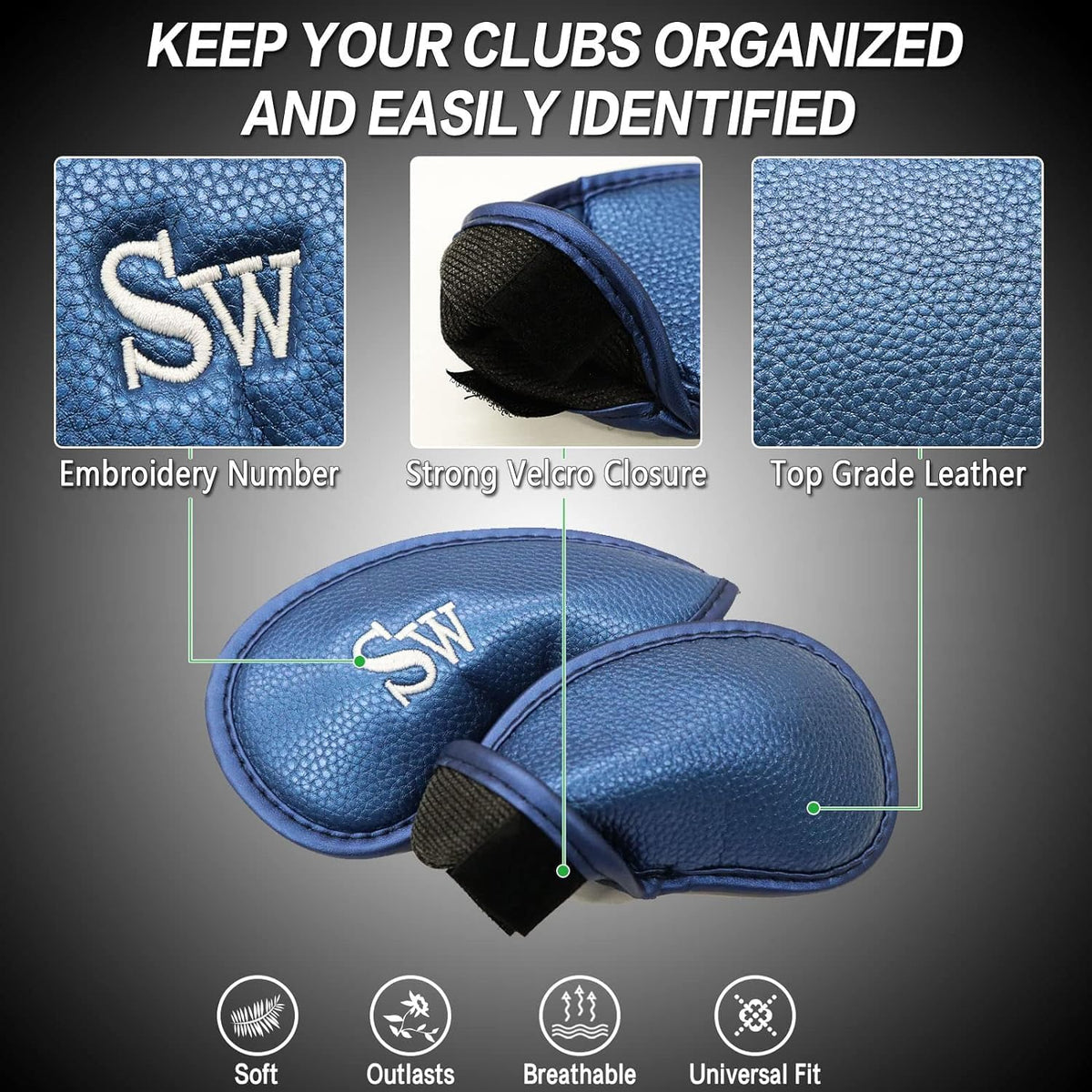 FINGER TEN Premium Synthetic Leather Stylish Iron & Wedge Golf Head Covers Value 12 Piece Set
