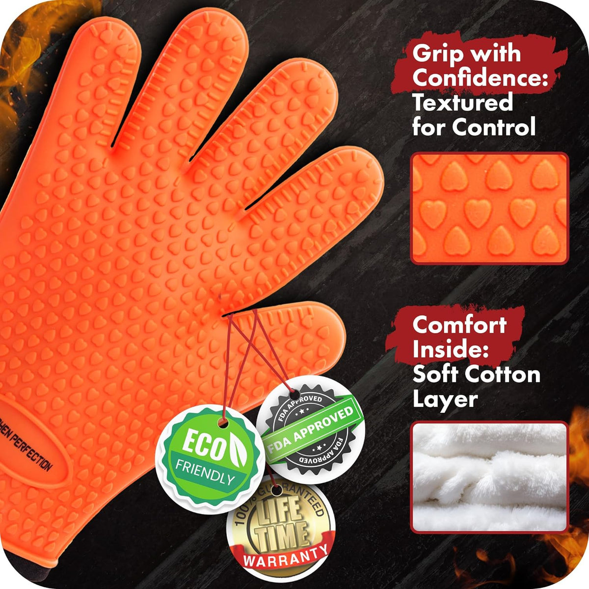 KITCHEN PERFECTION Silicone Smoker Oven Gloves -Extreme Heat Resistant BBQ Gloves -Handle Hot Food