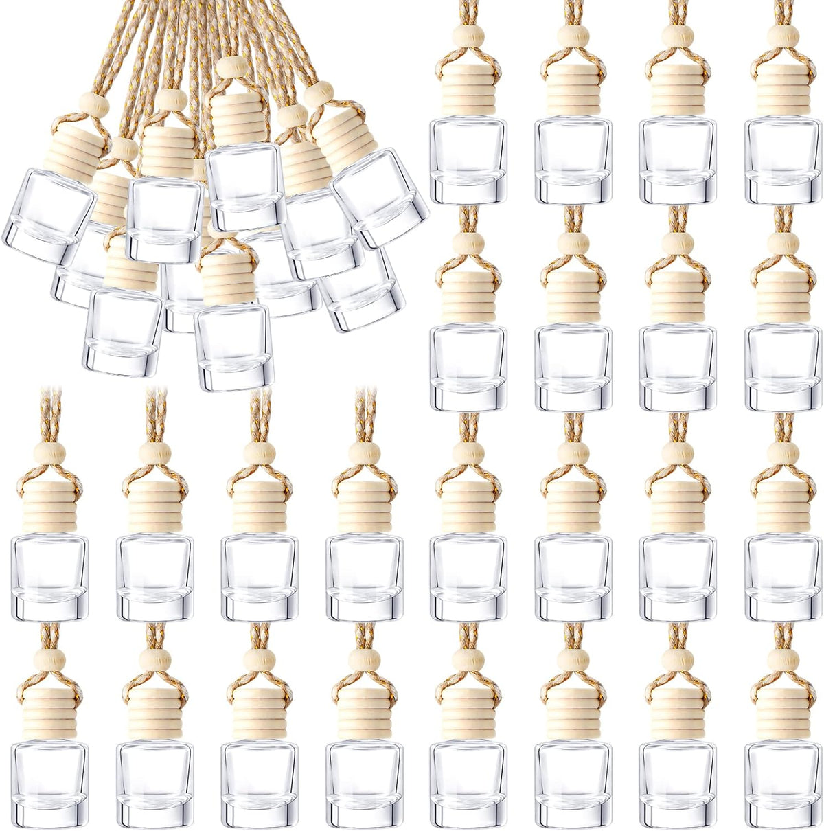 BBTO 50 Pcs Hanging Car Air Freshener Car Diffuser Bottles Empty Glass Perfume Bottle Freshener
