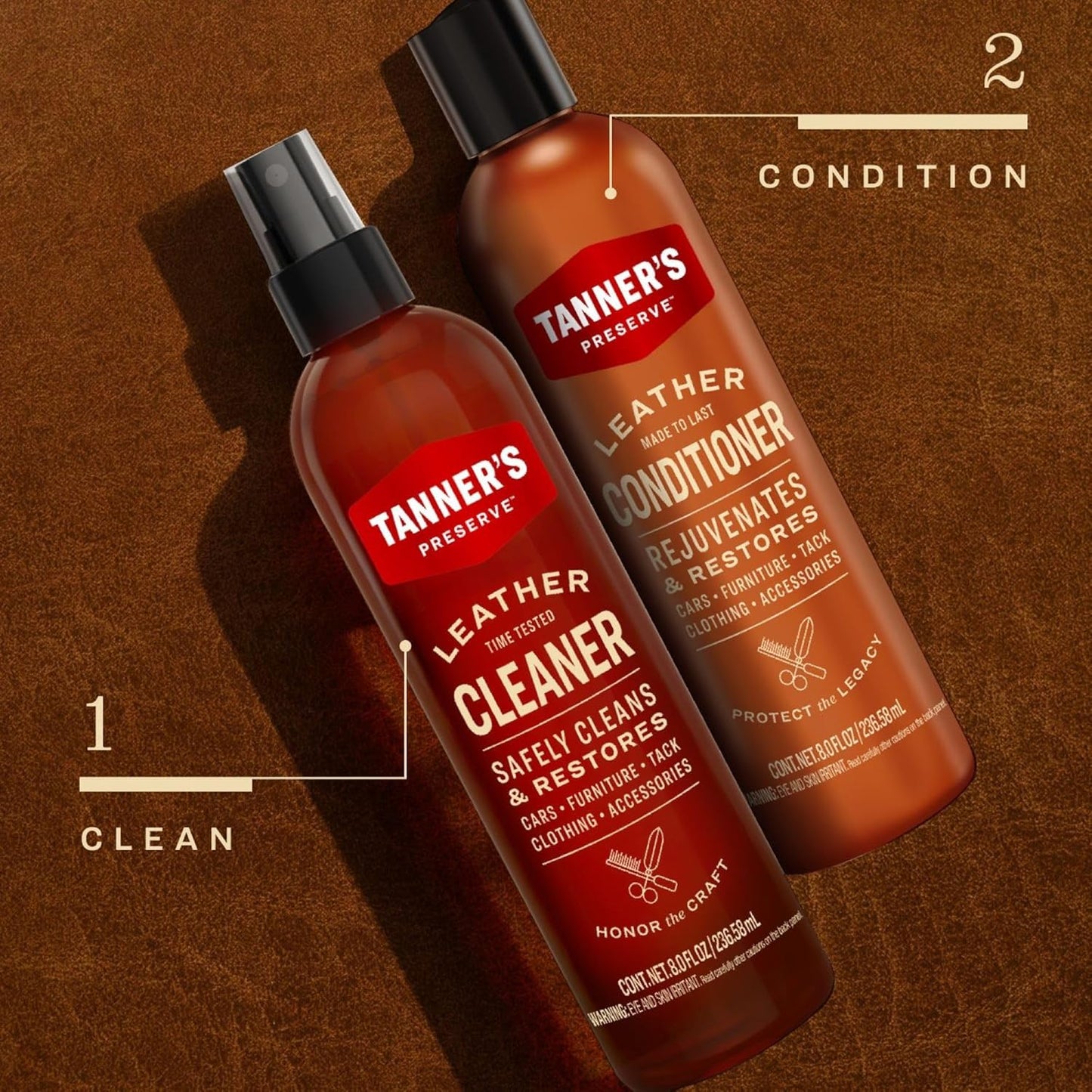 Tanner's Preserve Leather Cleaner & Conditioner Duo Pack, Cleans, Rejuvinates & Restores Finished