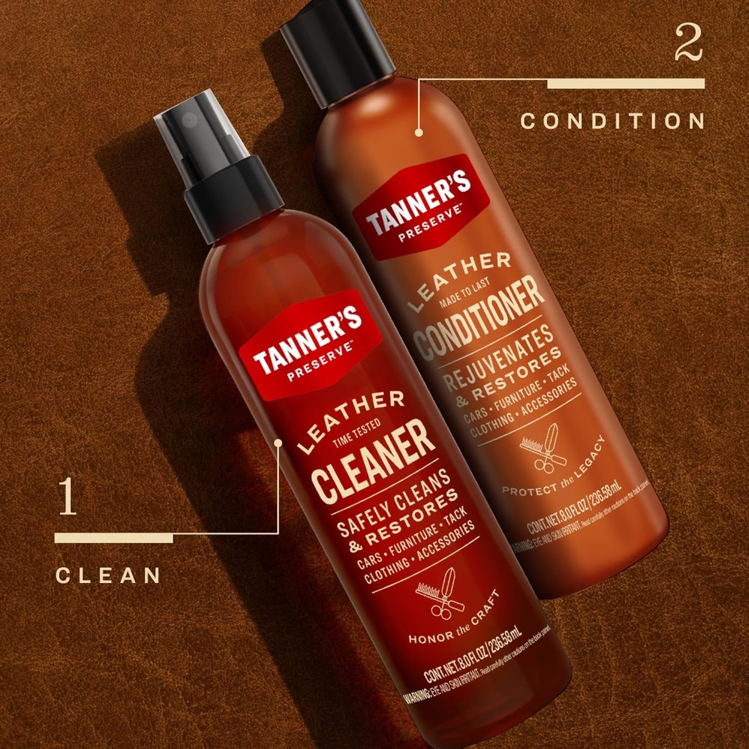 Tanner's Preserve Leather Cleaner & Conditioner Duo Pack, Cleans, Rejuvinates & Restores Finished