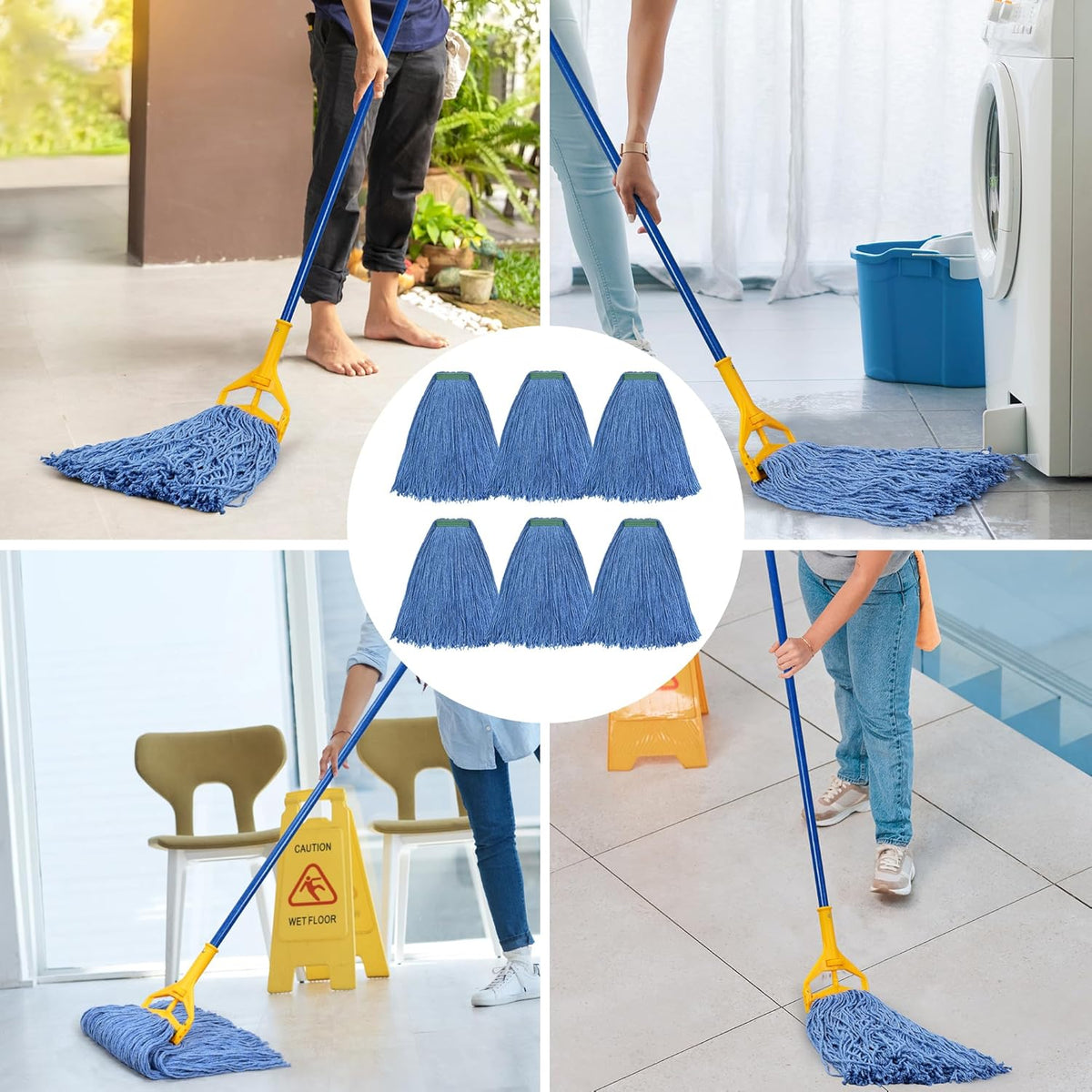 Matthew Cleaning 24oz 6Pack Cotton Floor Mop,Cotton Looped-Open String Heavy Duty String Refills