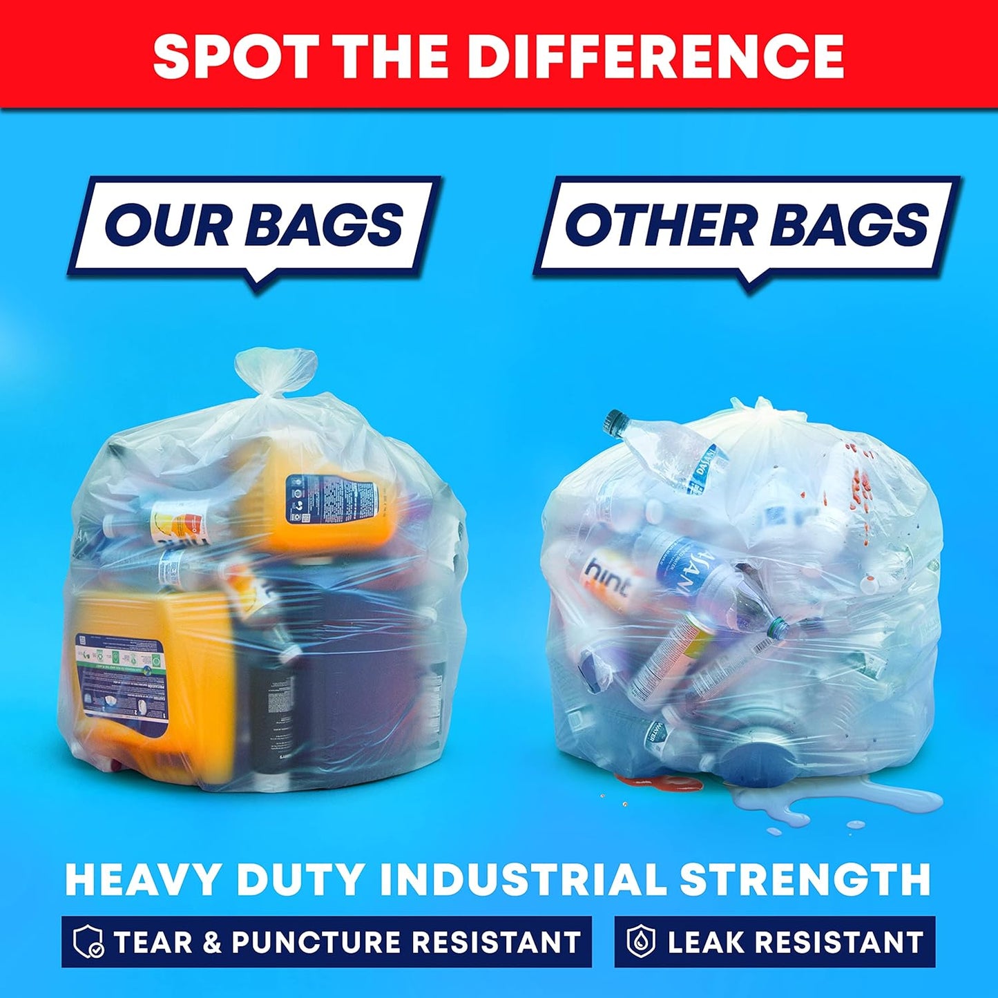 Tasker 30-33 Gallon Clear Trash Bags Heavy Duty (Mega ValuePack 250 Bags) Large Plastic Bags, Great