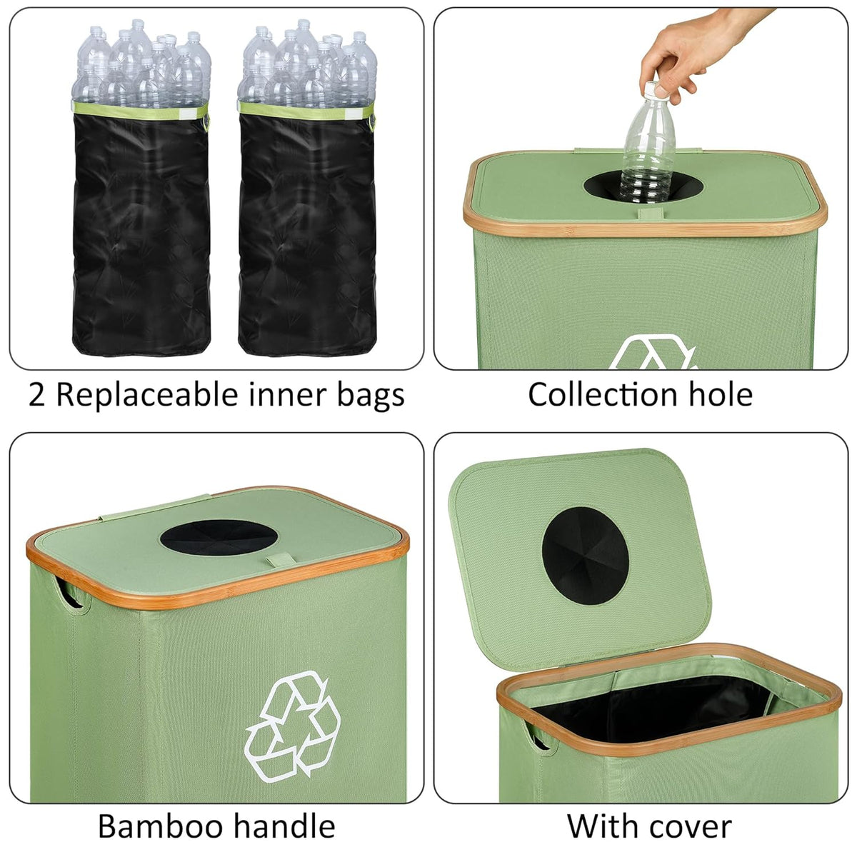 29 Gallons Recycling Bins for Kitchen, Indoor Recycle Bins with Lid, 110L Large Recycle bin with 2