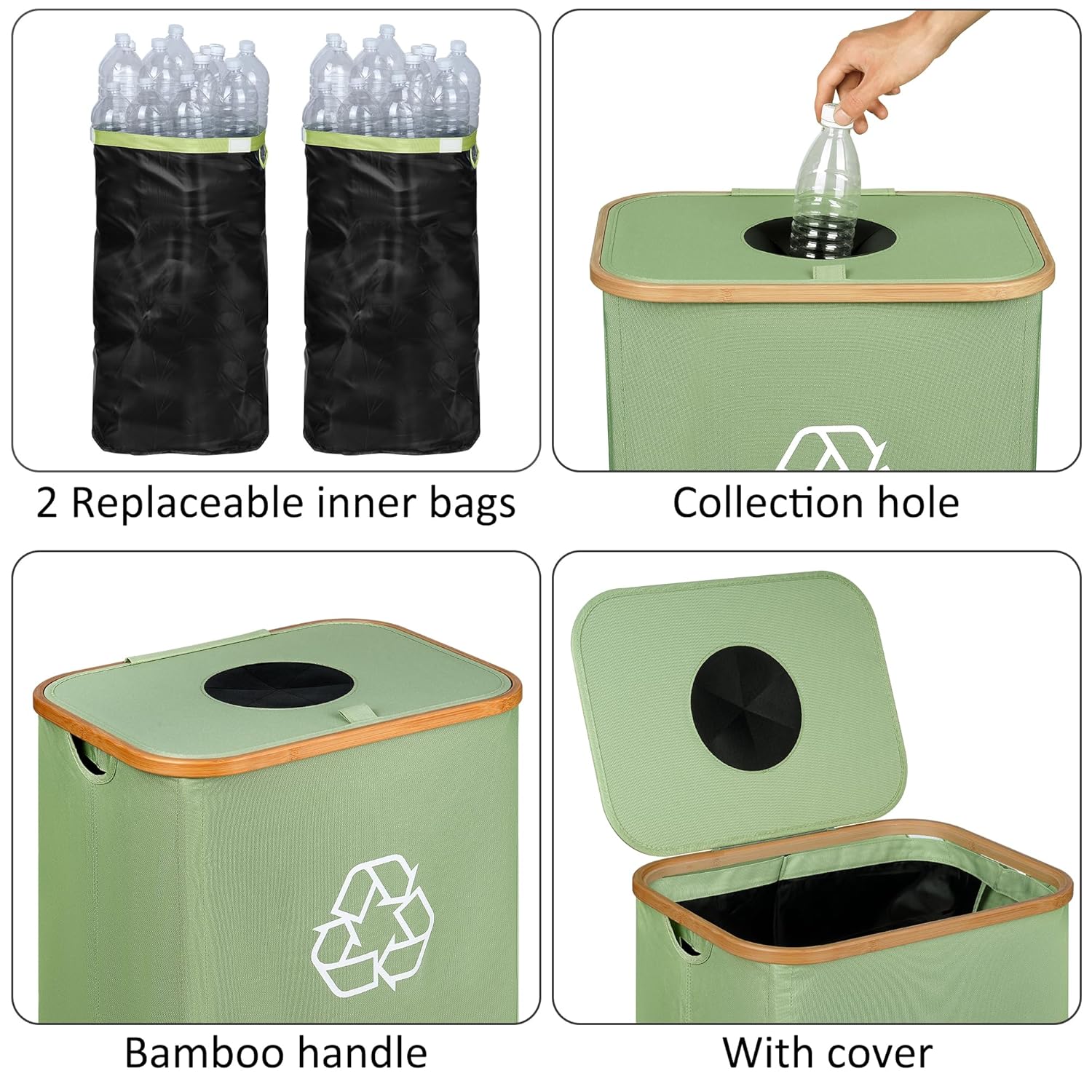 29 Gallons Recycling Bins for Kitchen, Indoor Recycle Bins with Lid, 110L Large Recycle bin with 2