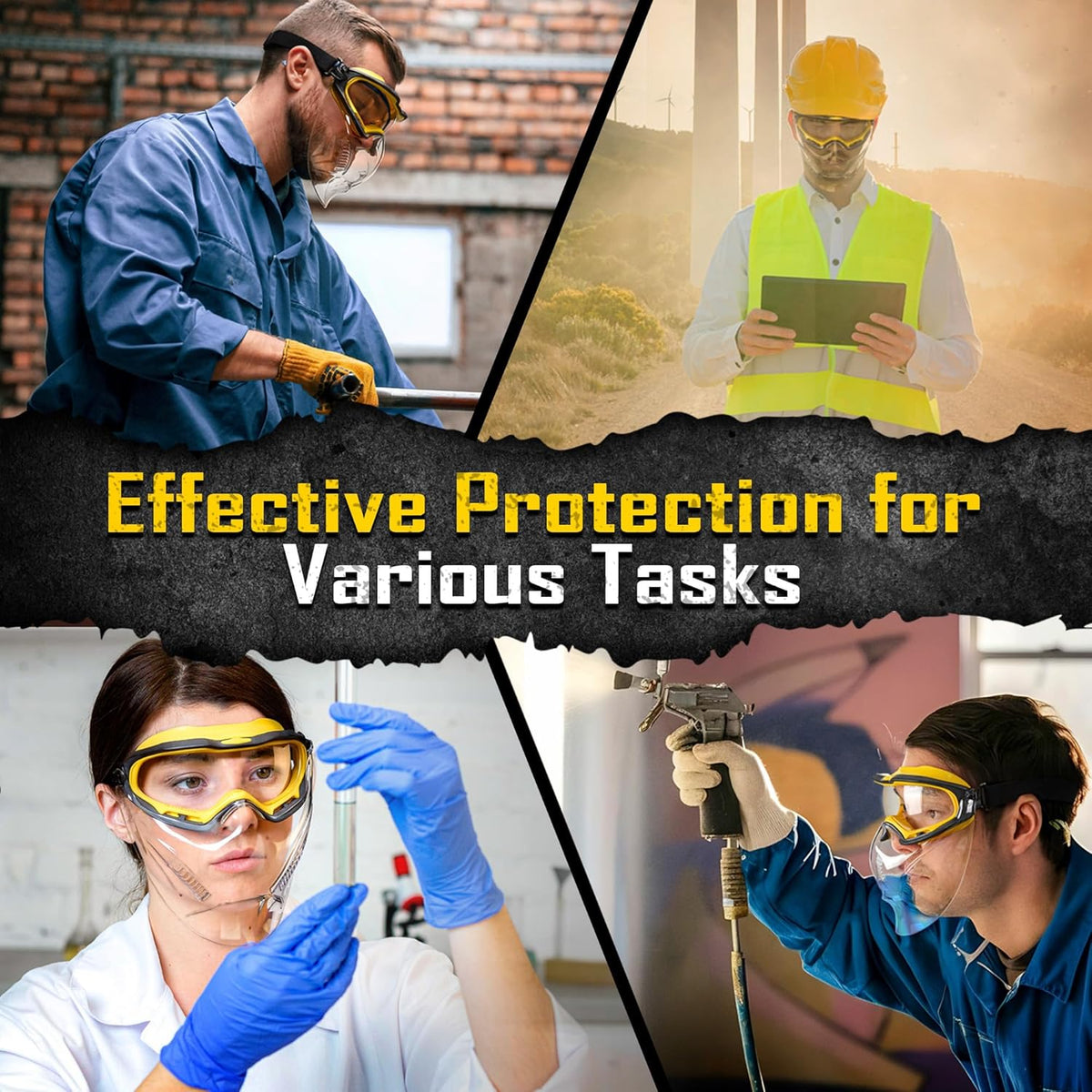 COOLJOB Safety Goggles Over Glasses with Anti-Fog Clear Lens, ANSI Z87.1 Impact Resistance and UV