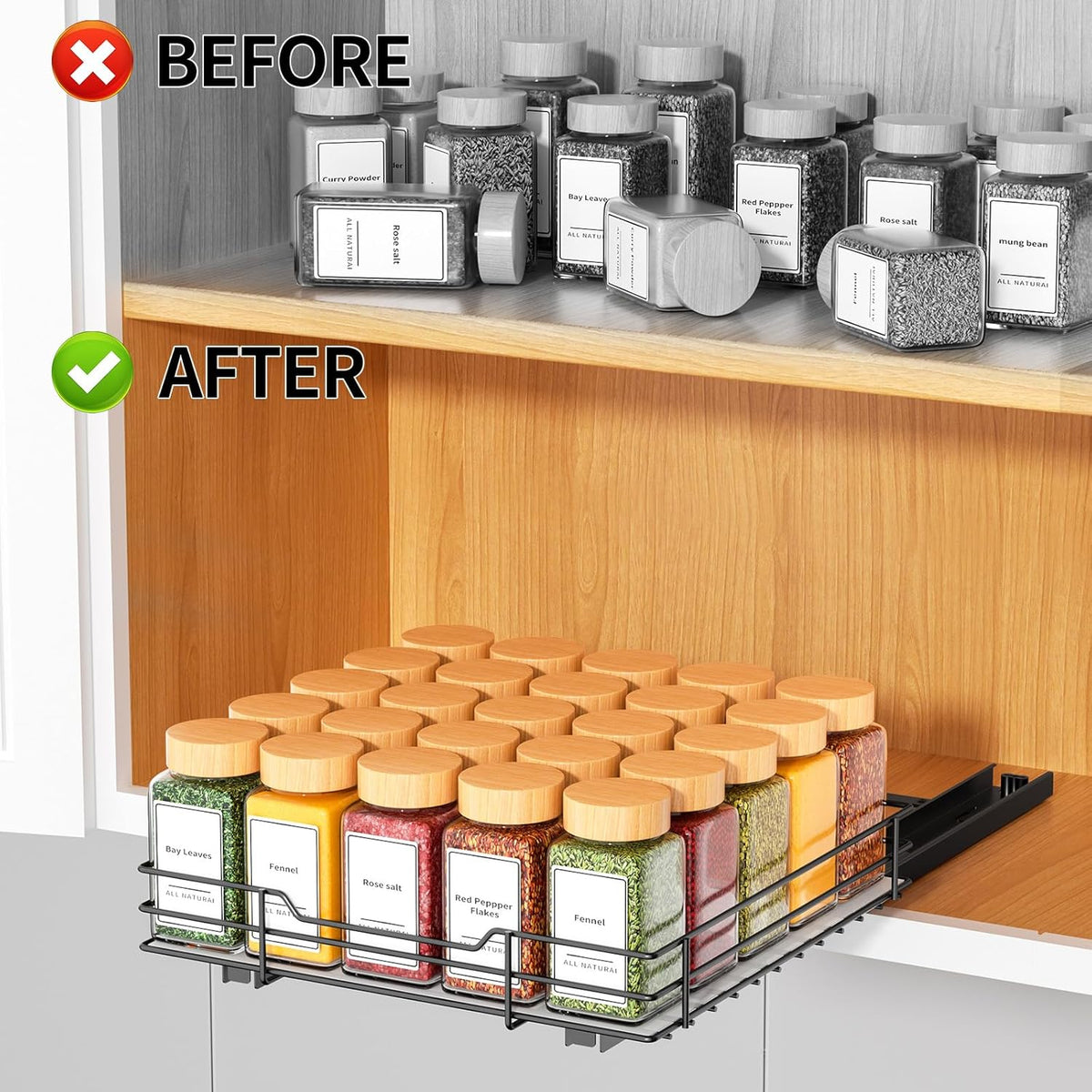 RCHYFEED Pull Out Spice Rack Organizer for Cabinet,Slide out Spice Organization for Inside