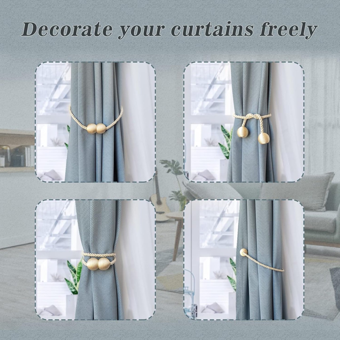 Hion Magnetic Curtain Tiebacks Beige 2pcs, Curtain Tiebacks Buckles Holdbacks Holders Hooks Clip
