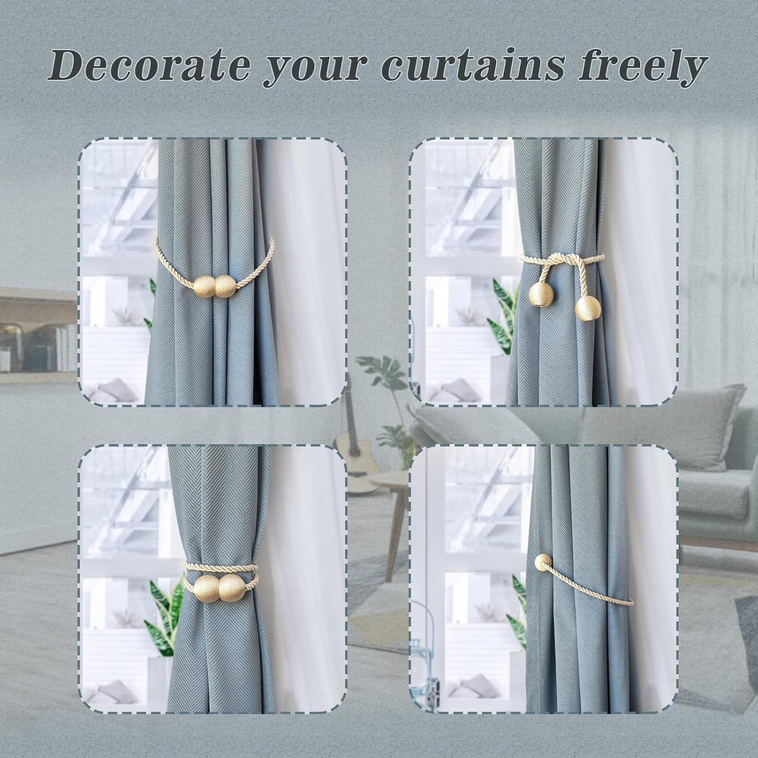 Hion Magnetic Curtain Tiebacks Beige 2pcs, Curtain Tiebacks Buckles Holdbacks Holders Hooks Clip