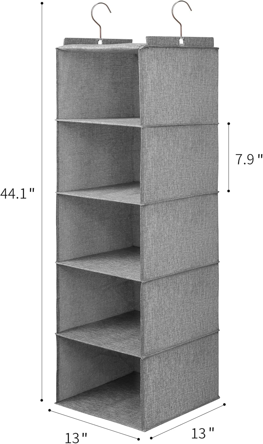 Large Hanging Sweater Organizer for Closet,Collapsible 6-Shelf Hanging Closet Shelves with Drawers