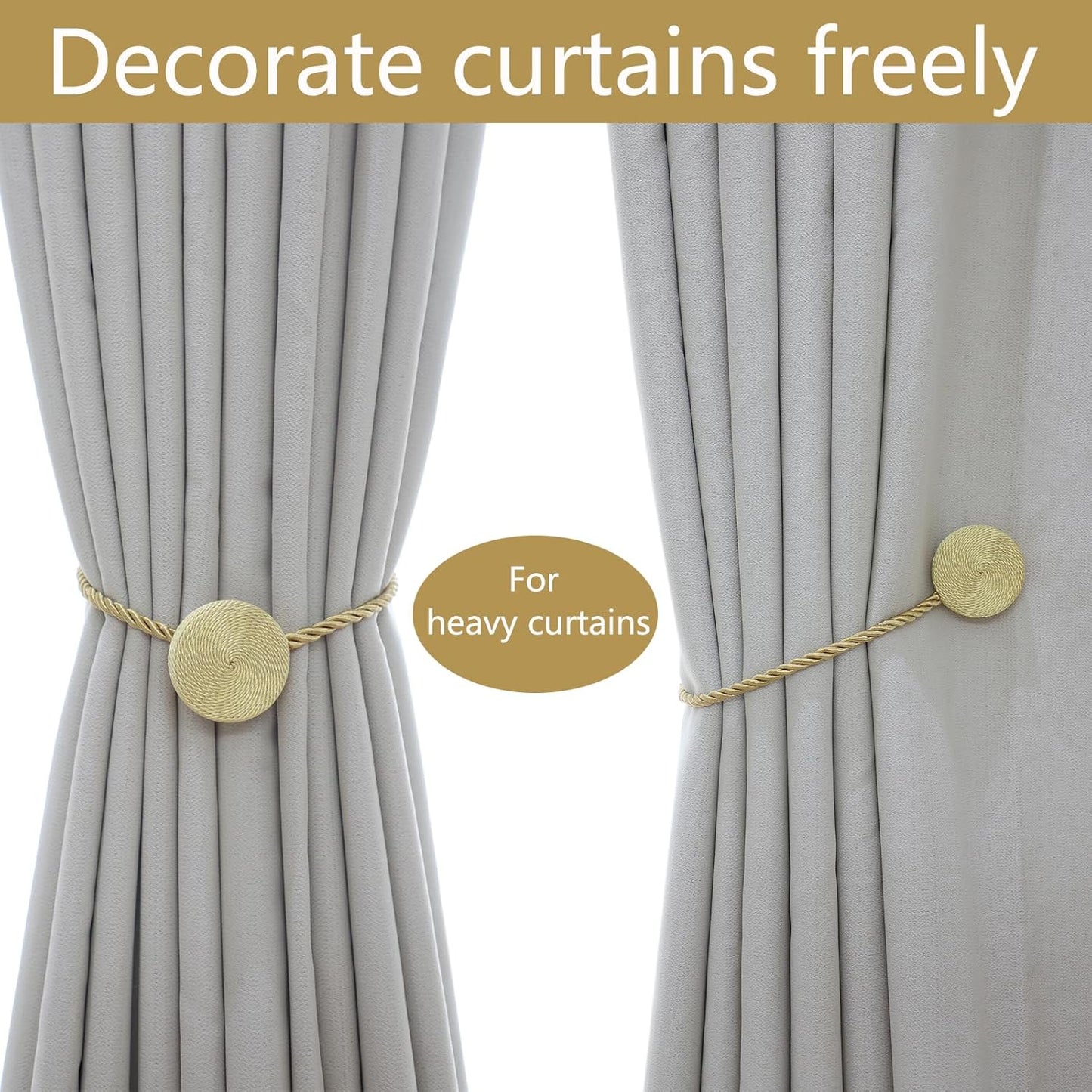 Magnetic Curtain Tiebacks - 12mm Magnetic Tie Backs for Curtains, Heavy Duty No Drill Curtain