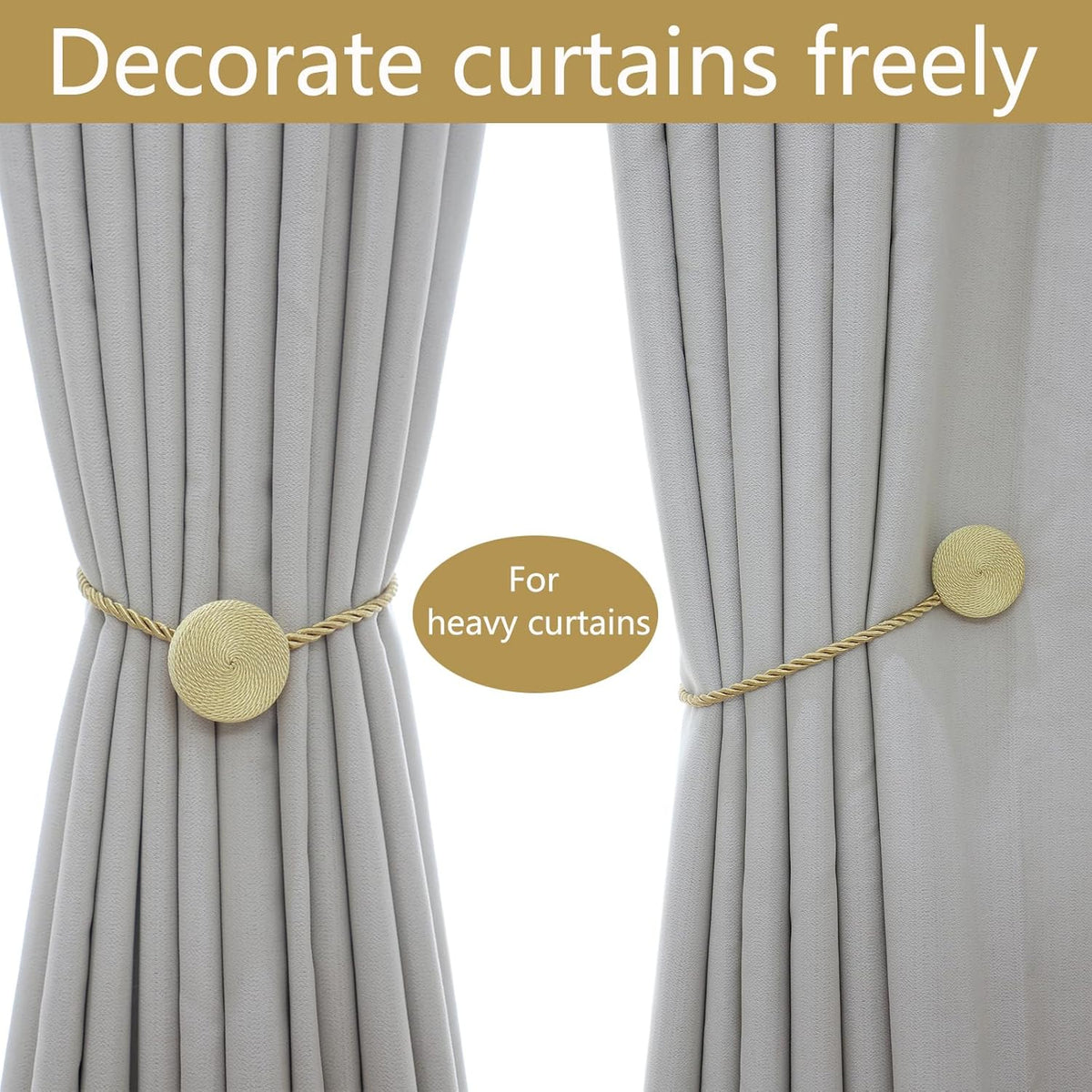 Magnetic Curtain Tiebacks - 12mm Magnetic Tie Backs for Curtains, Heavy Duty No Drill Curtain
