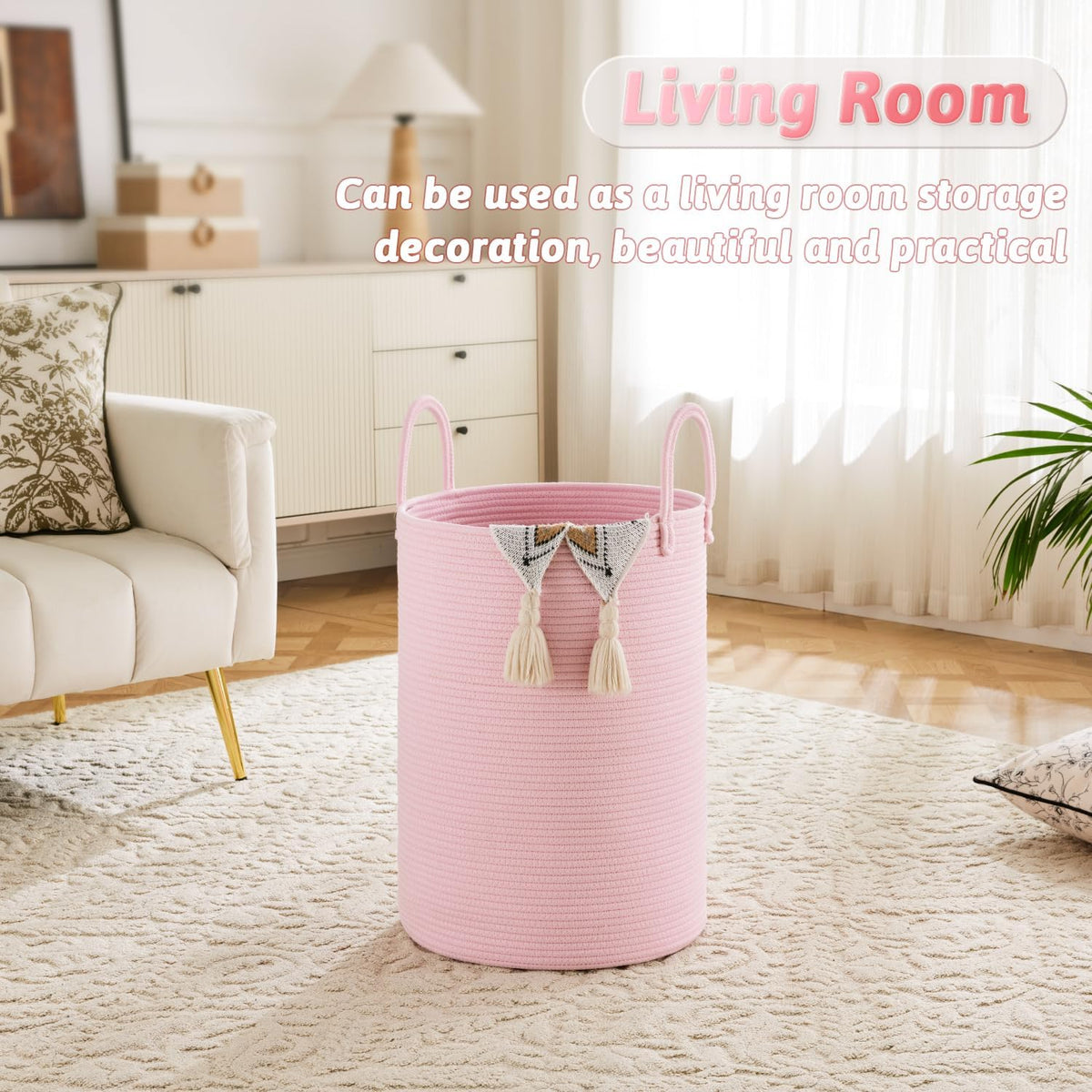 Laundry Basket,Woven Cotton Rope Laundry Hamper,80L for Decorative Storage of Dirty Clothes,Toys