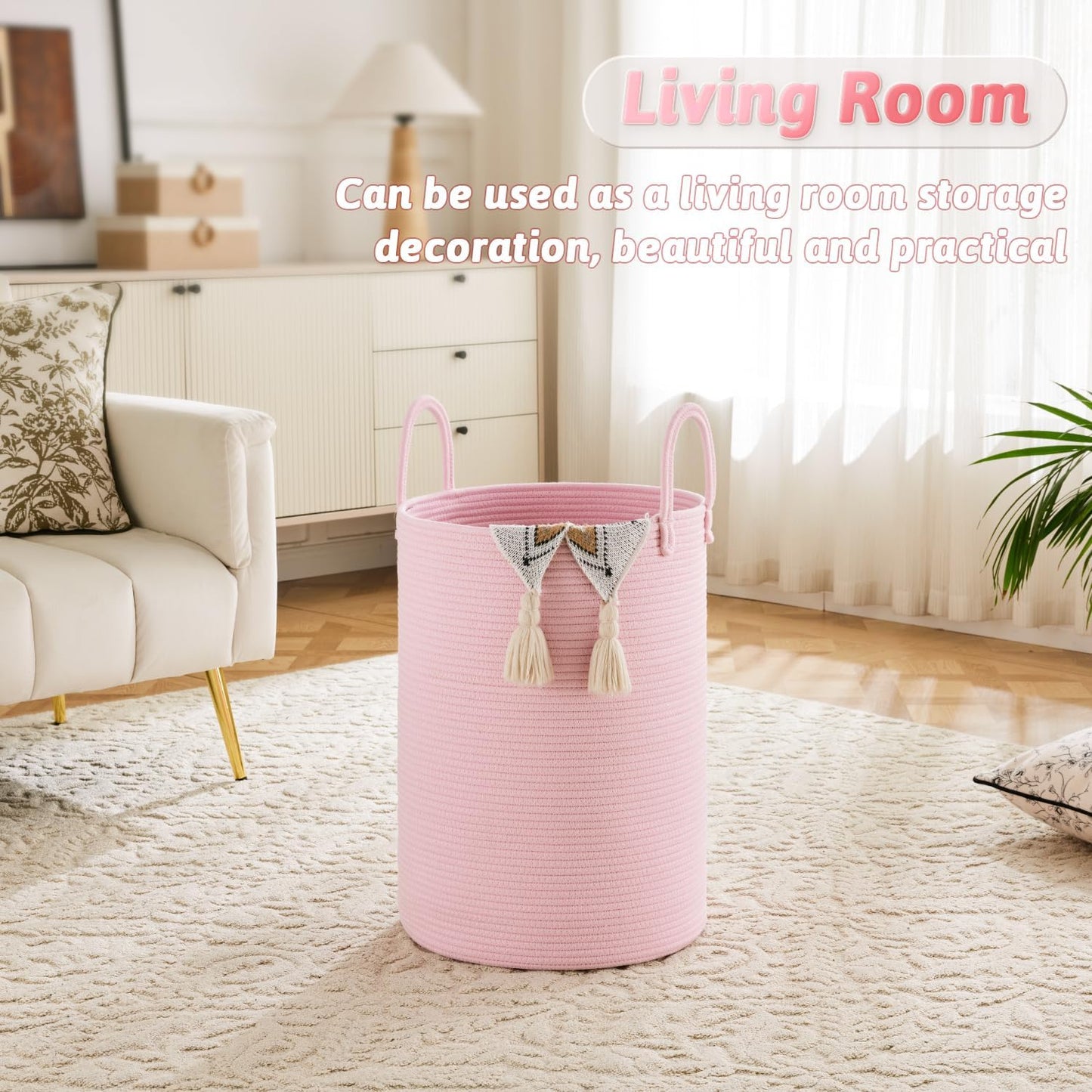 Laundry Basket,Woven Cotton Rope Laundry Hamper,100L for Decorative Storage of Dirty Clothes,Toys