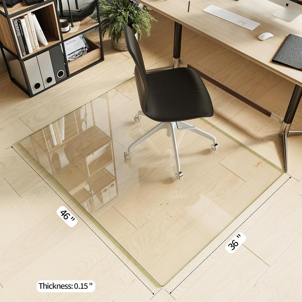 Koonmi Tempered Glass Chair Mat for Hardwood Floors & Carpets, 36" x 46“ Transparent Heavy Duty