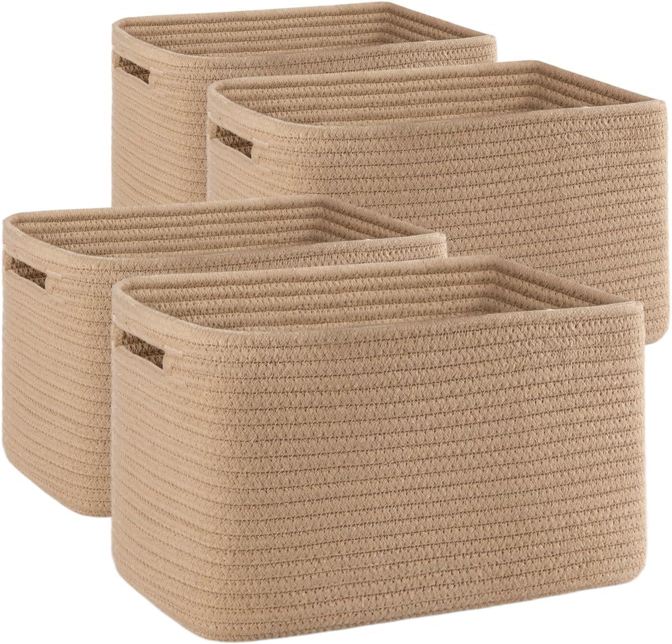OIAHOMY 4 Pack Storage Baskets for Organizing, Cube Storage Bins for Shelves, Rectangle Storage