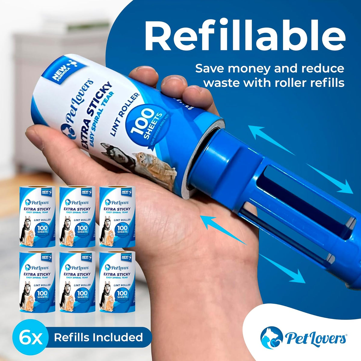 PetLovers Extra Sticky Lint Roller Ultimate Value Set 800 Sheets for Pet Hair Removal, Dog and Cat