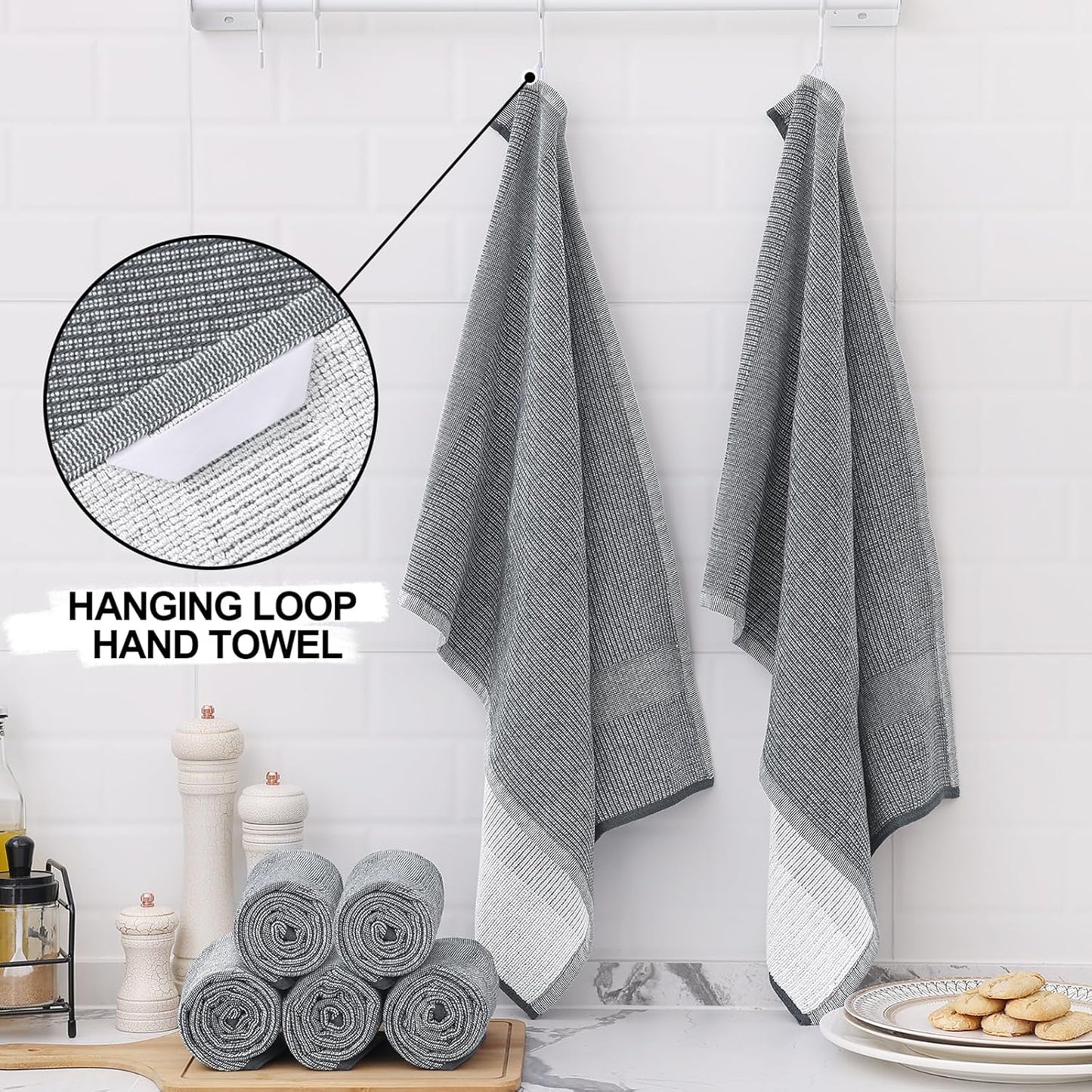 Homaxy Premium Kitchen Towels(18”x 28”, 12 Pack), Large Cotton Kitchen Hand Towels, Flat and Terry