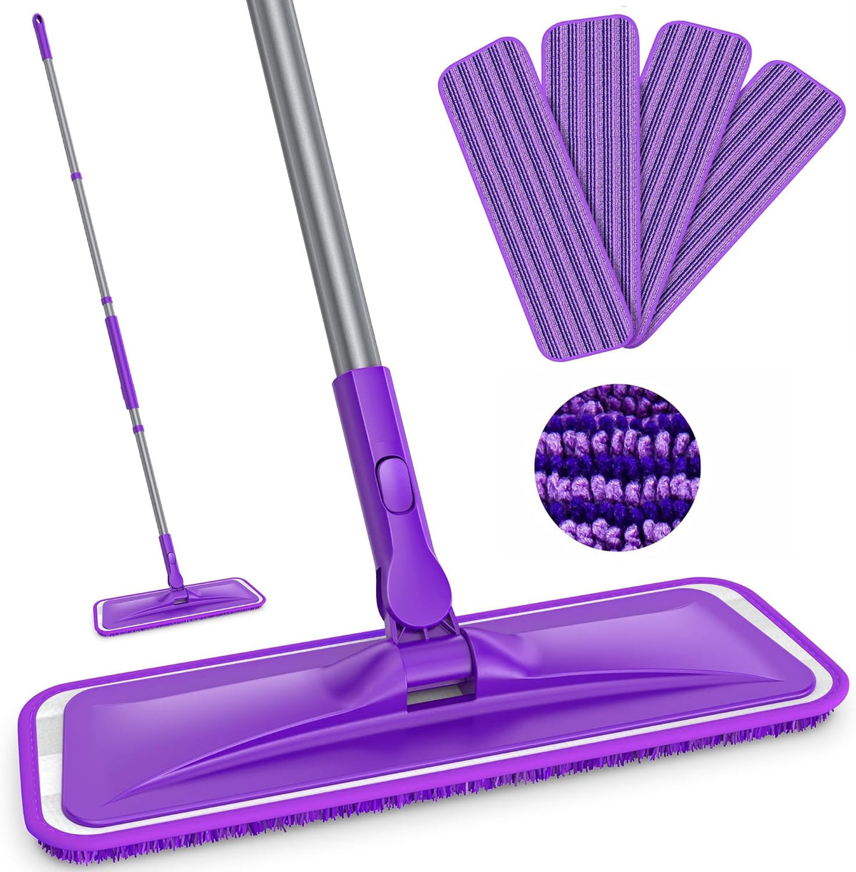 Microfiber Mops for Floor Cleaning - BPAWA Flat Floor Mop with 4 Reusable Washable Pads fit for