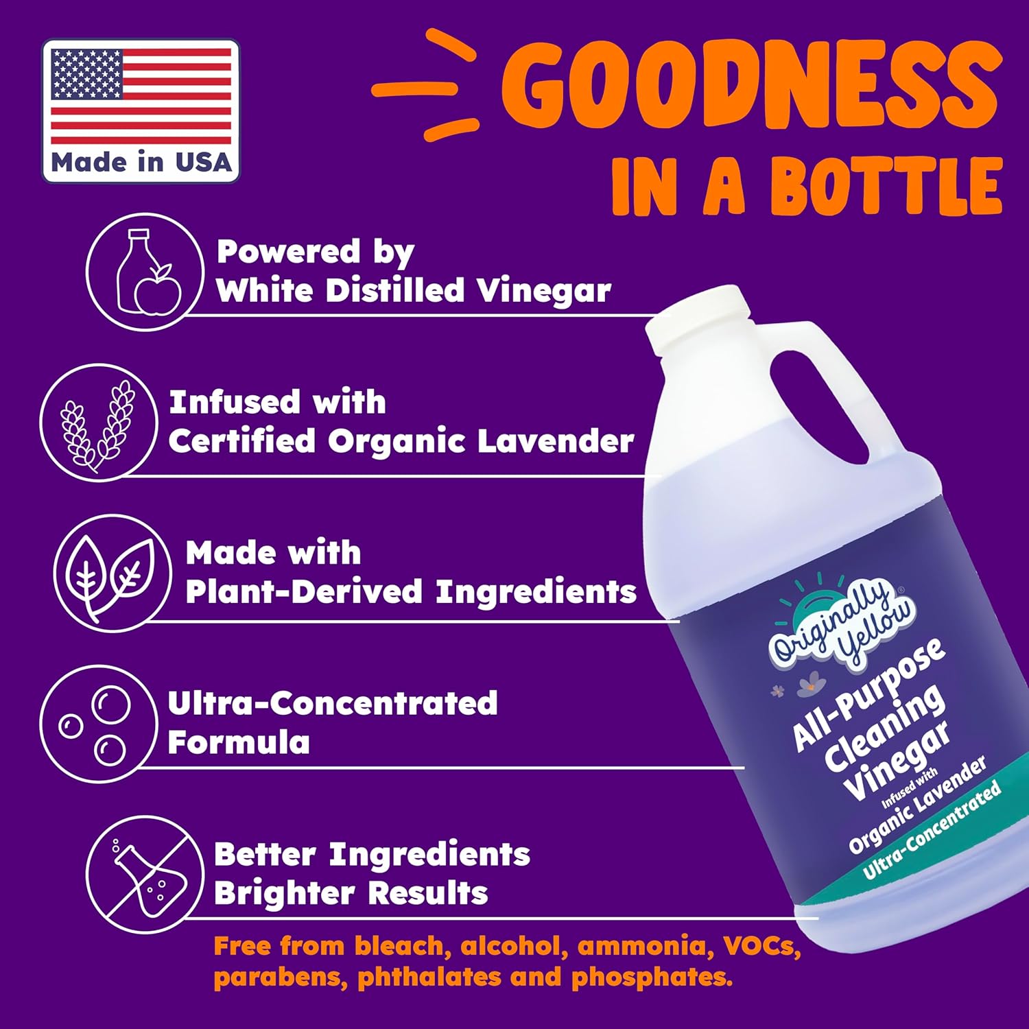 Originally Yellow Lavender Vinegar For Cleaning Purpose | USA Made All Purpose Cleaner | Use as a