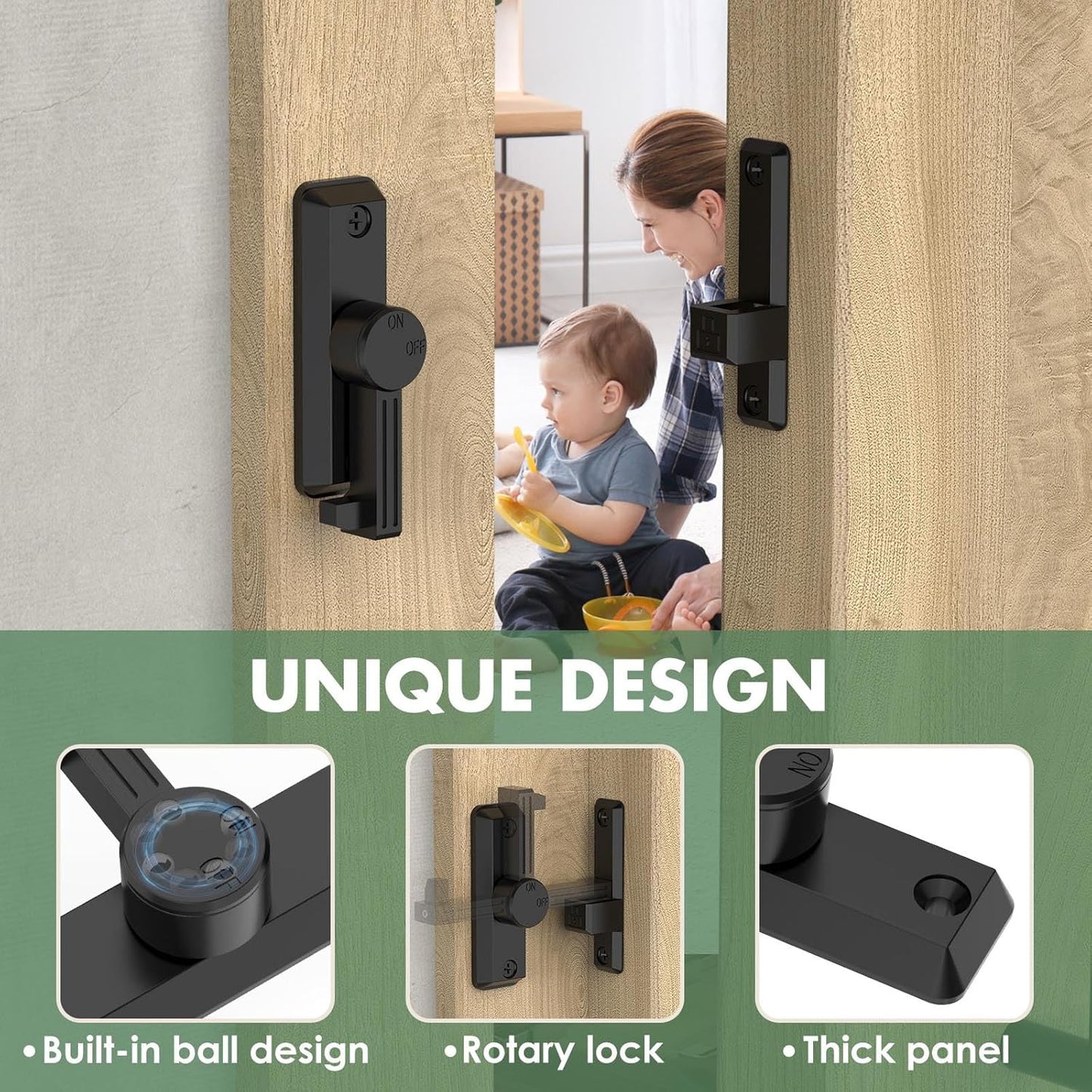 Barn Door Lock Latch, 90/180 Degree Flip Sliding Door Latch for Garage, Bedroom, Cabinet, Sturdy