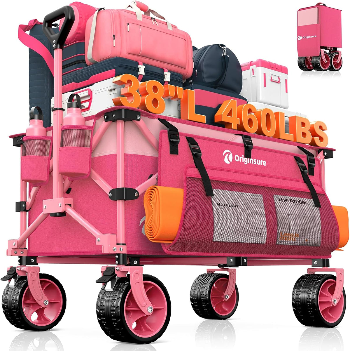 220L Collapsible Wagon Cart Foldable, 460lbs Load Capacity Heavy Duty Folding Beach Wagons with Big