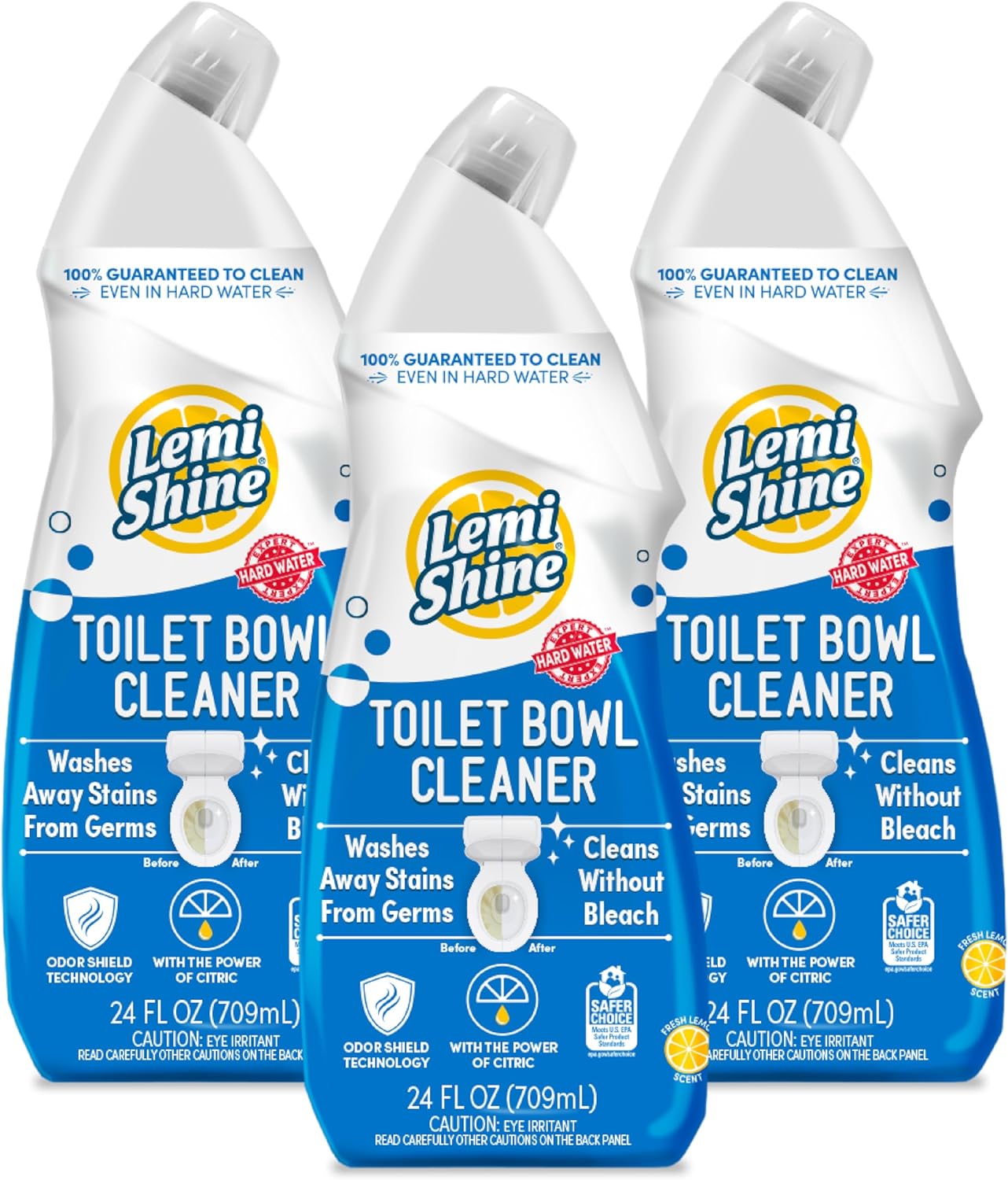 Lemi Shine Toilet Bowl Cleaner - Bleach-Free Toilet Cleaner - Removes Tough Stains and Odor - 24 fl