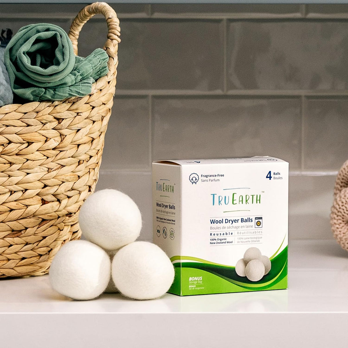 Tru Earth Wool Dryer Balls, Set of 4 XL 100% Wool Anti-Static Balls for Laundry, Reusable & All