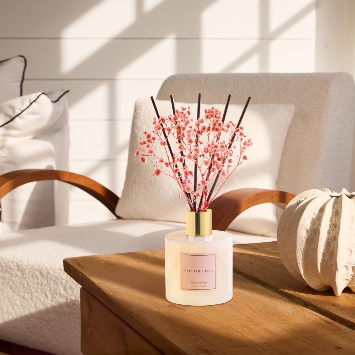 Cocorrína Premium Reed Diffuser Set with Preserved Baby's Breath & Cotton Stick Sandalwood Rose |