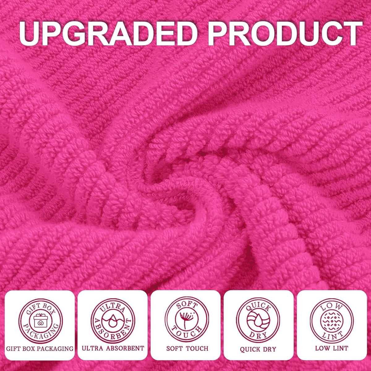 Hot Pink Bath Towels (4PC Large, 30"x56") - 100% Cotton | Quick Dry | Light Weight | Thick | Soft |