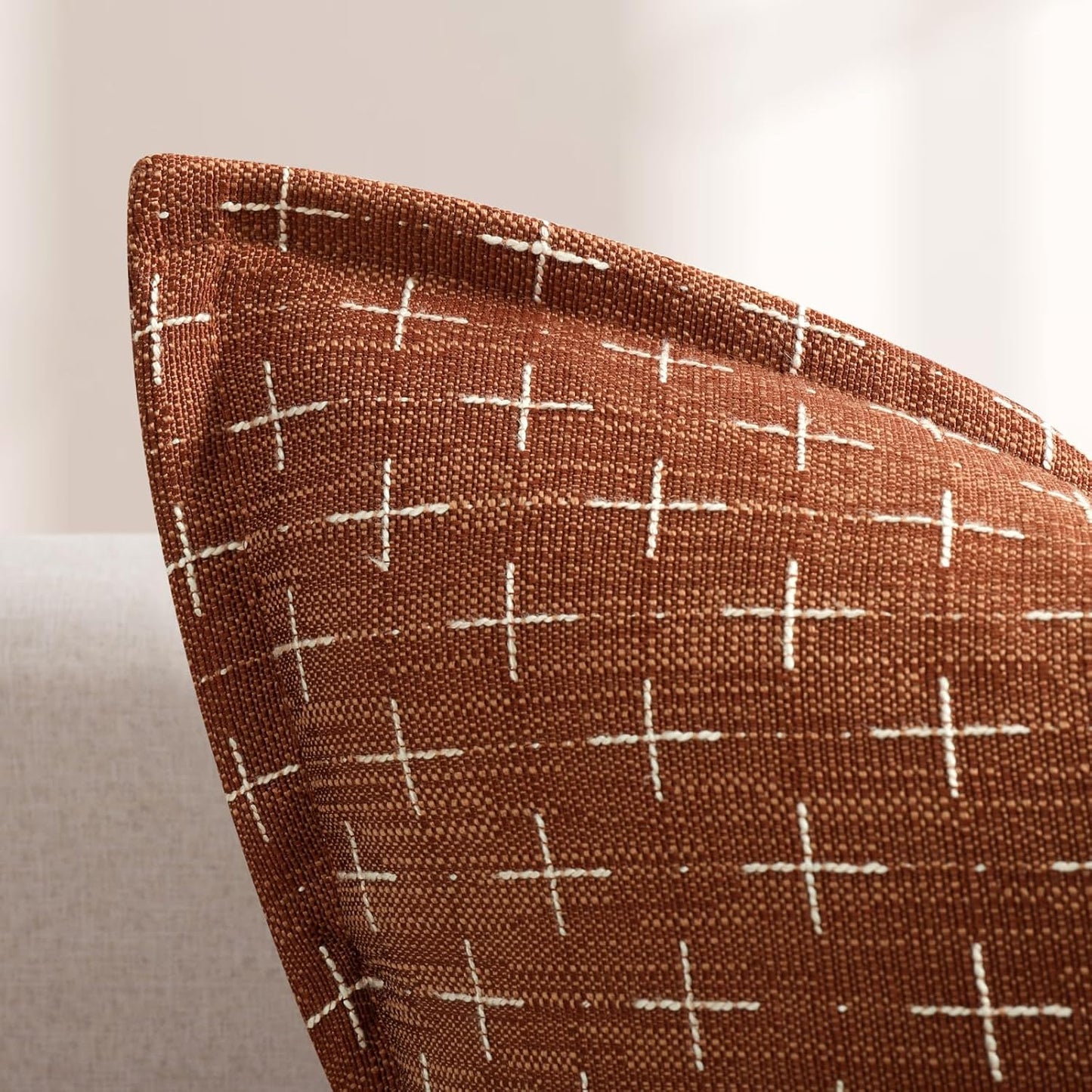 ZWJD Fall Throw Pillow Covers 26x26 Set of 2 Soft Polyester Textured Rust Pillow Covers with