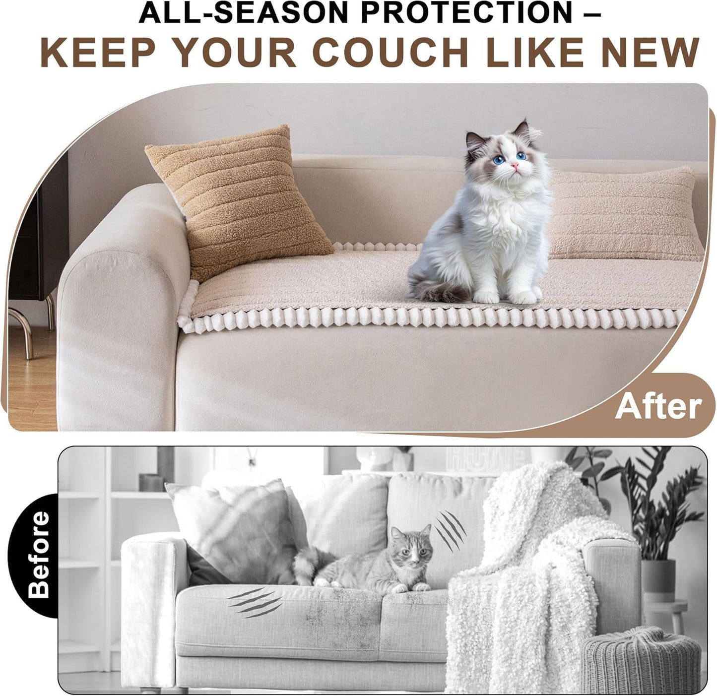 OTOB Sofa Covers for 3 Cushion Couch Washable, All Seasons Fuzzy Non Slip Kids & Pet Friendly Dog