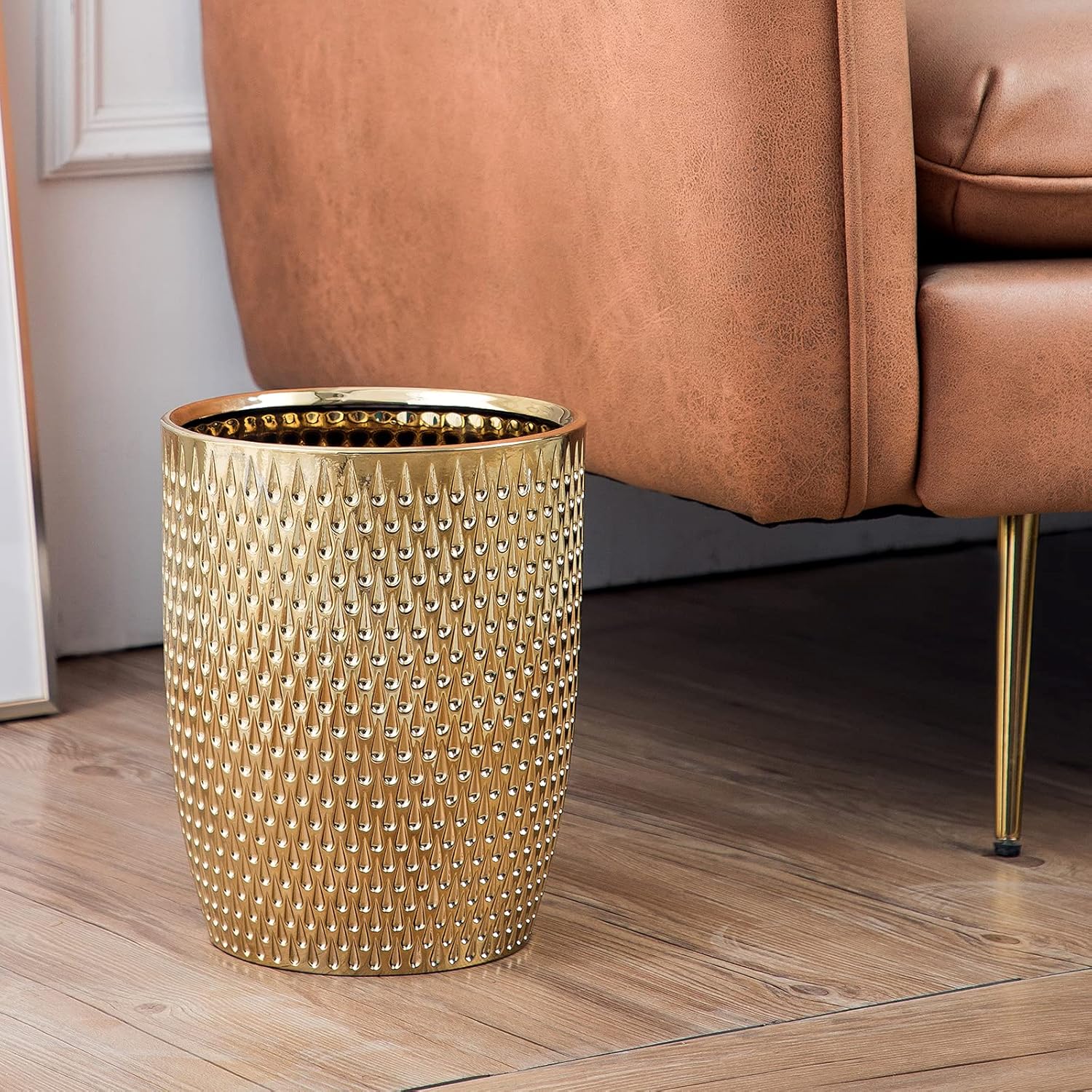 Modern Golden Small Trash Can Wastebasket, Garbage Container Bin for Bathrooms, Powder Rooms