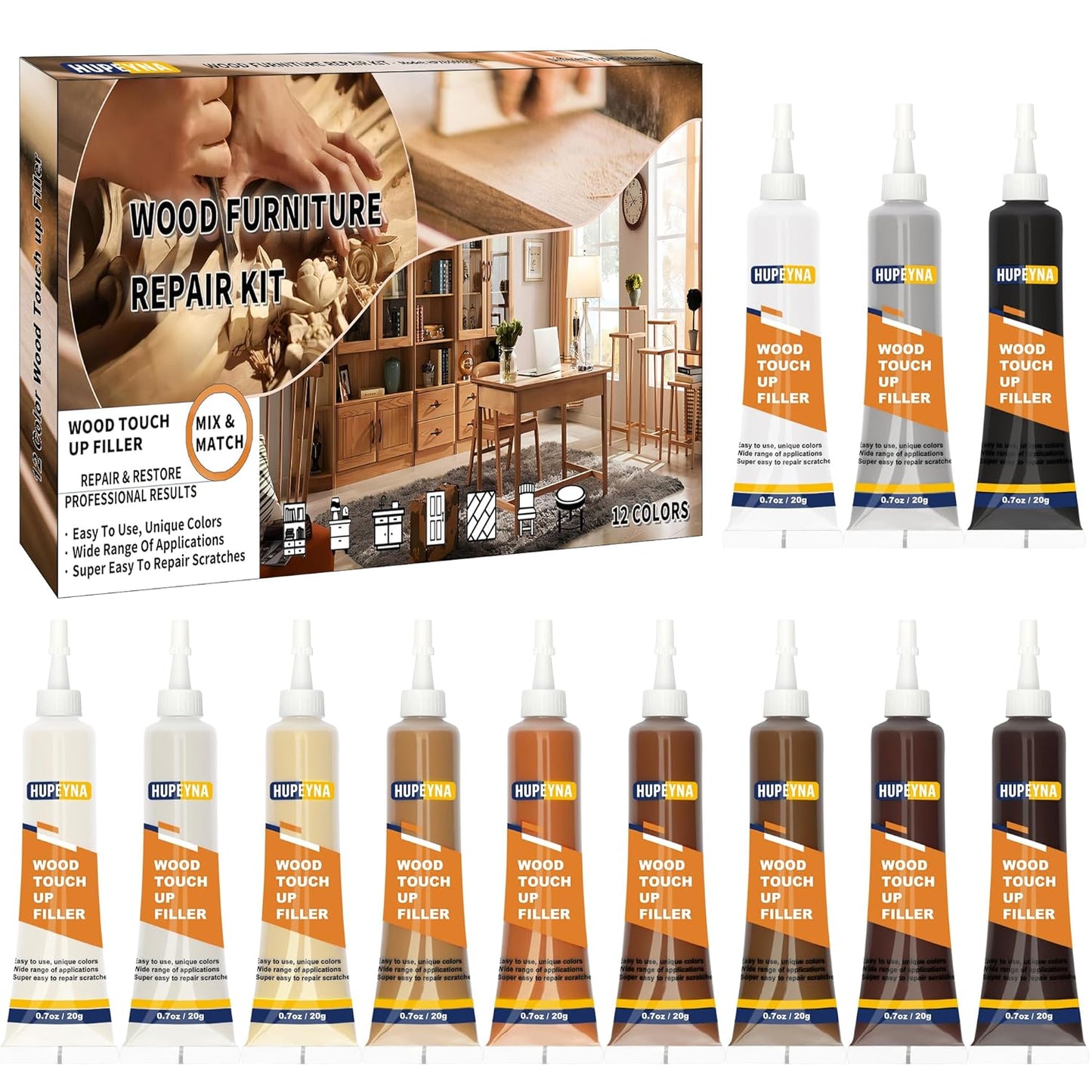 Wood Repair Kit, 12 Color Wood Fillers, Furniture Repair Kit, Repair Scratch, Cracks, Stains