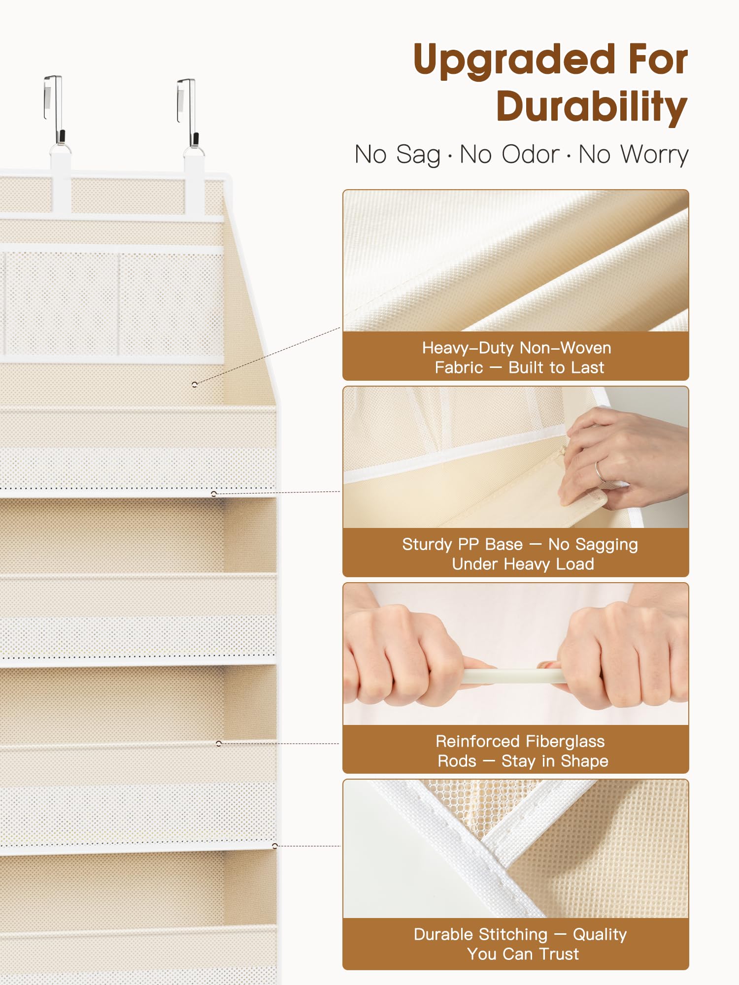 Criusia Over the Door Organizer, 6-Shelf Closet Hanging Storage with 13 Mesh Pockets, 55lbs