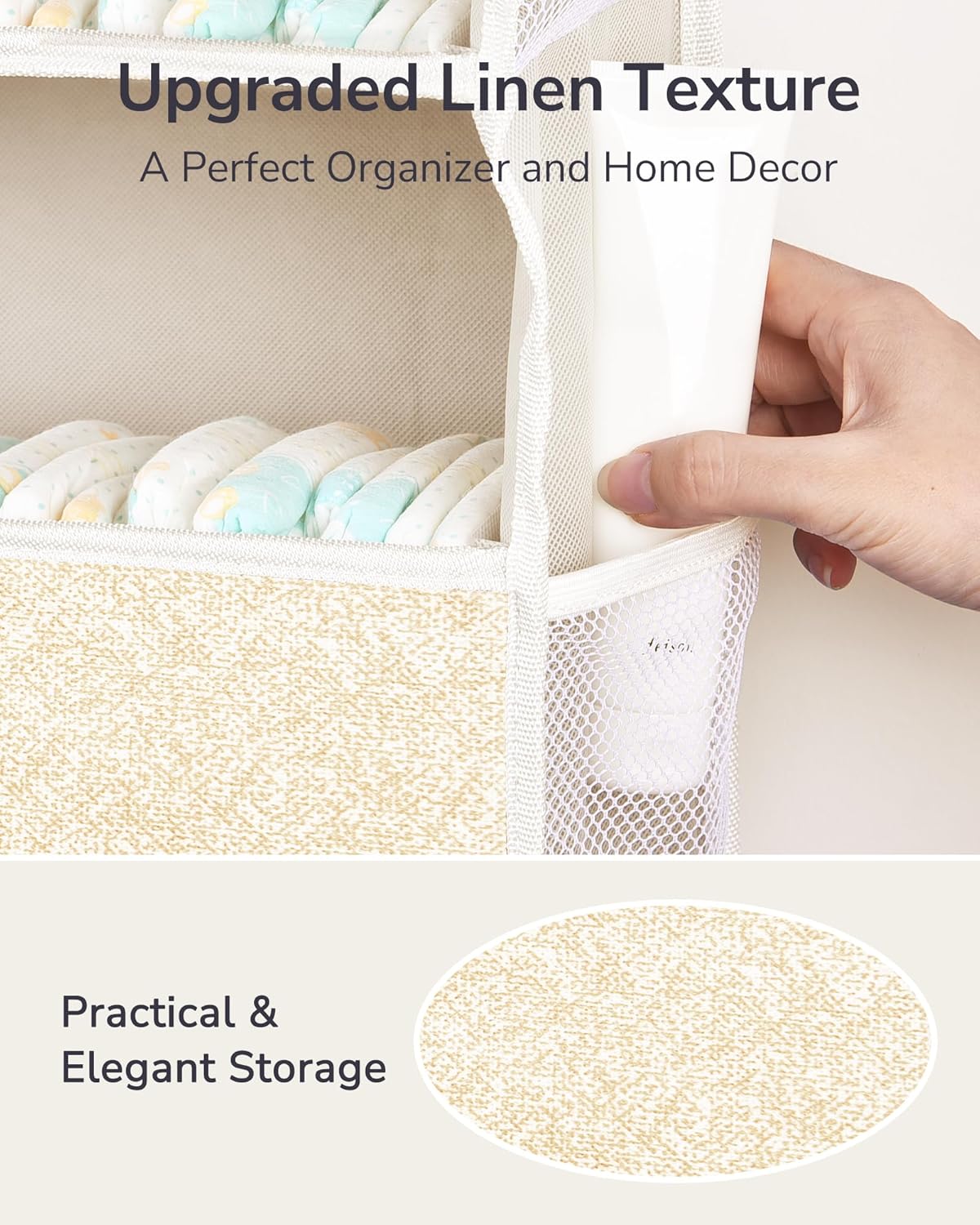 ULG 1 Pack Over Door Organizer with 5 Large Pockets 10 Mesh Side Pockets, Upgraded Linen Texture