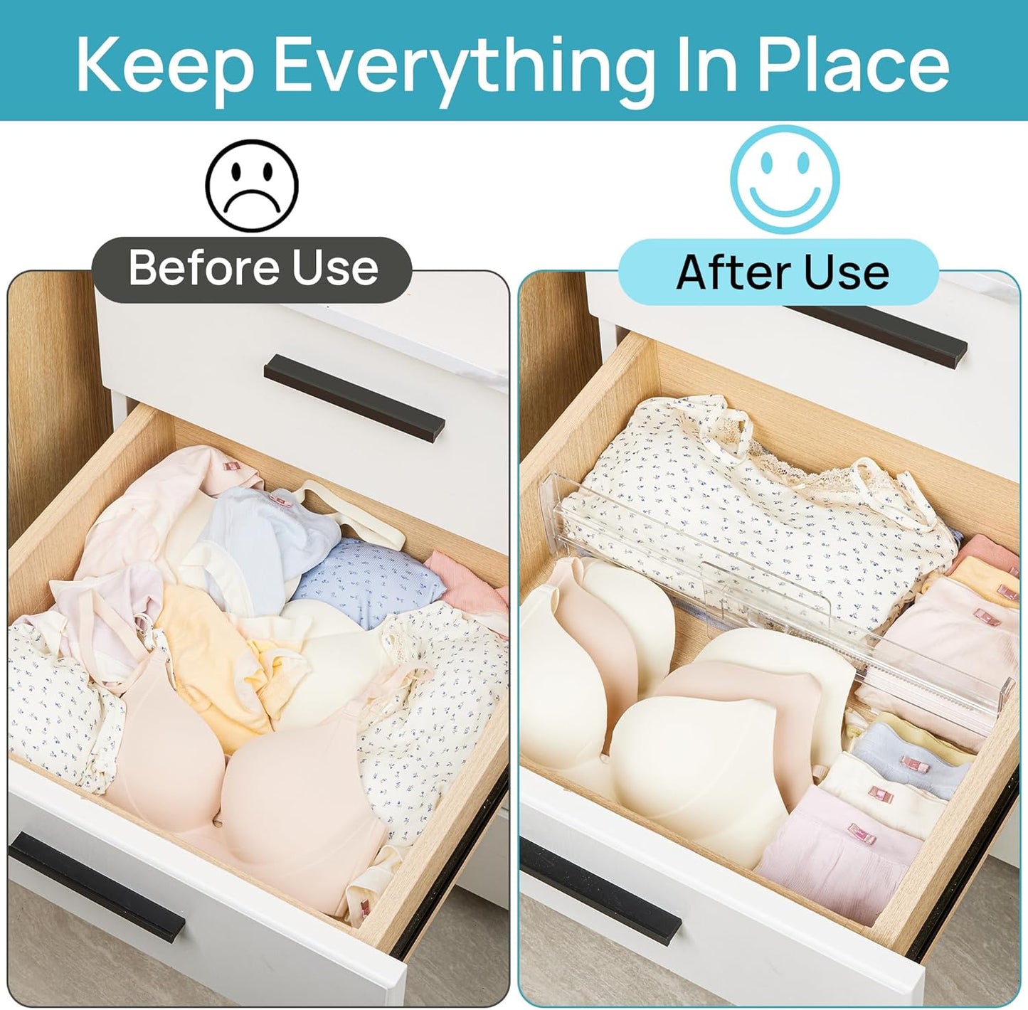Vtopmart 8 Pack Drawer Dividers for Clothes, 4" High 10.2"-16.6" Adjustable Expandable Dresser