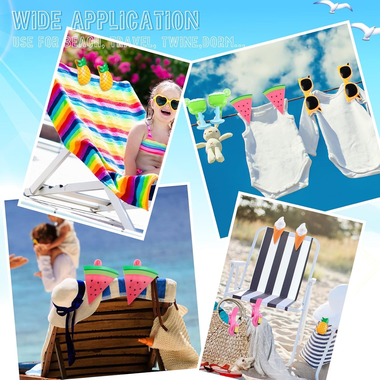 Rtteri 16 Pcs Beach Towel Clips for Beach Chairs Cute Towel Holder Cruise Clothes Pins for Lounge