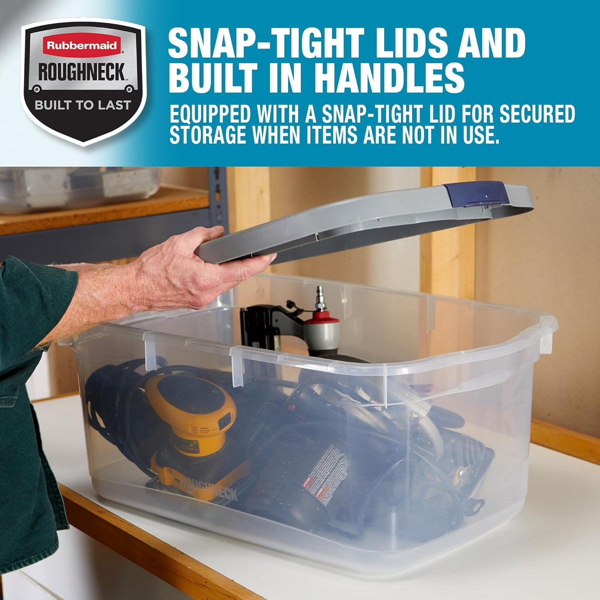 Rubbermaid Roughneck Clear 50 Qt/12 Gal Storage Containers, Pack of 5 with Latching Grey Lids