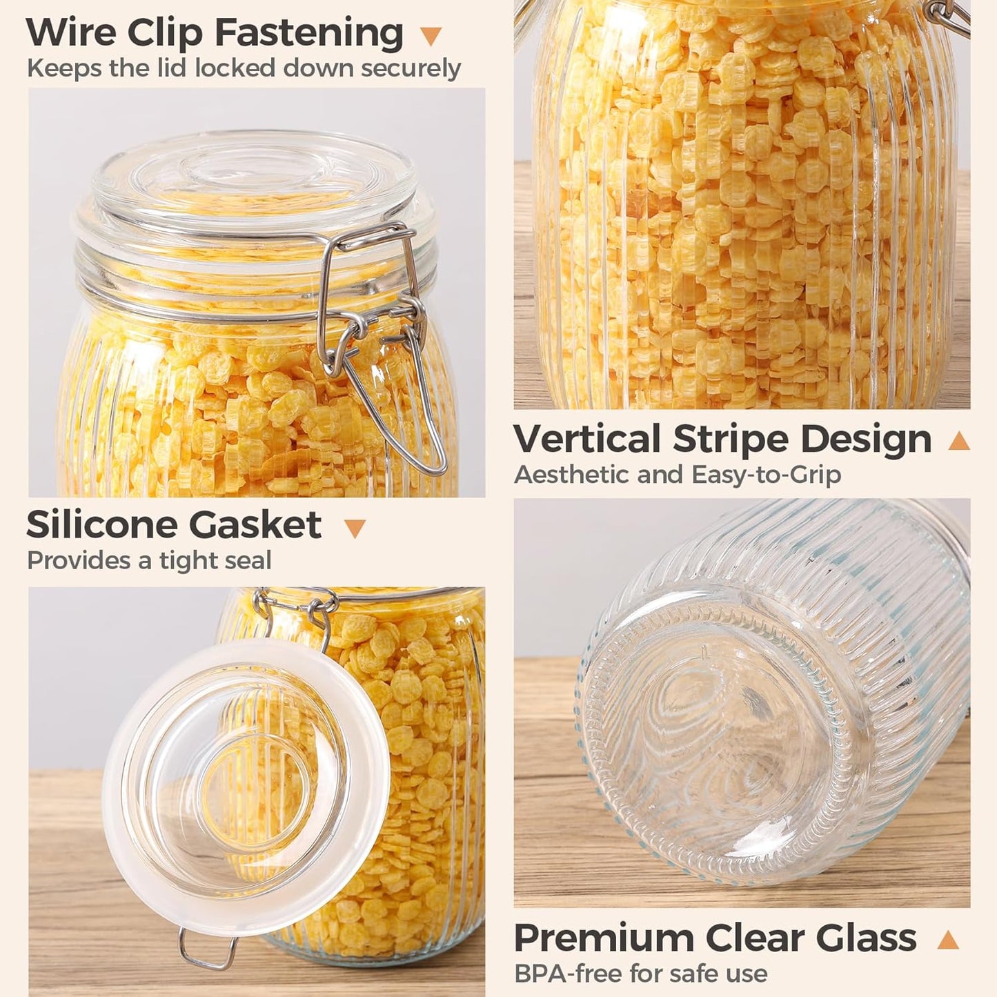 ComSaf Airtight Glass jar with lid 37oz Set of 3, Glass Storage Containers with Lids, Glass