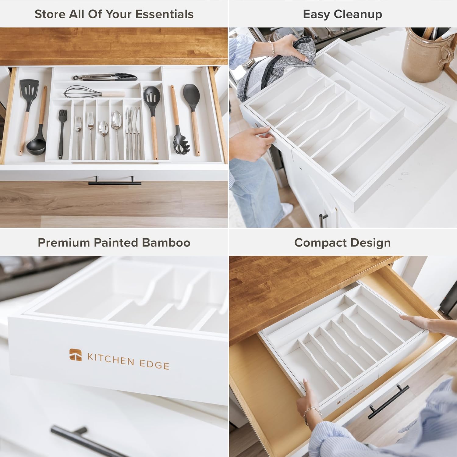 KitchenEdge Premium Silverware, Flatware and Utensil Organizer for Kitchen Drawers, Food-Safe