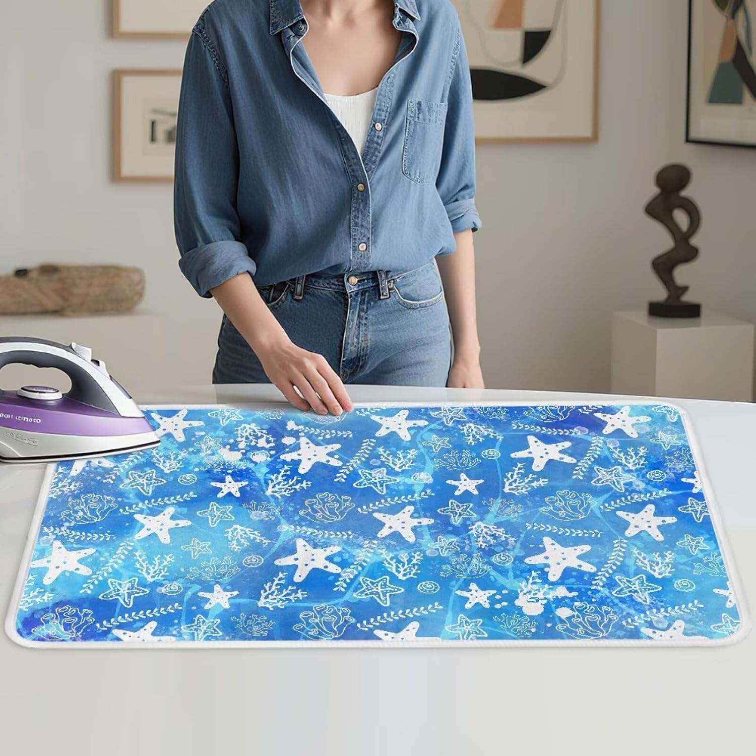 Ironing Mat Thickened Blue Stars Ironing Blanket Travel Portable Ironing Pad Travel Isolate Heat