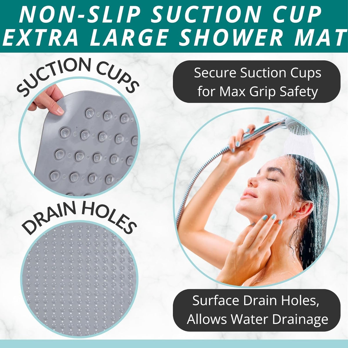 ENKOSI Extra Large Square Non Slip Shower Mat - 31 x 31-inch XL Bathroom Shower Mat - Square Shower