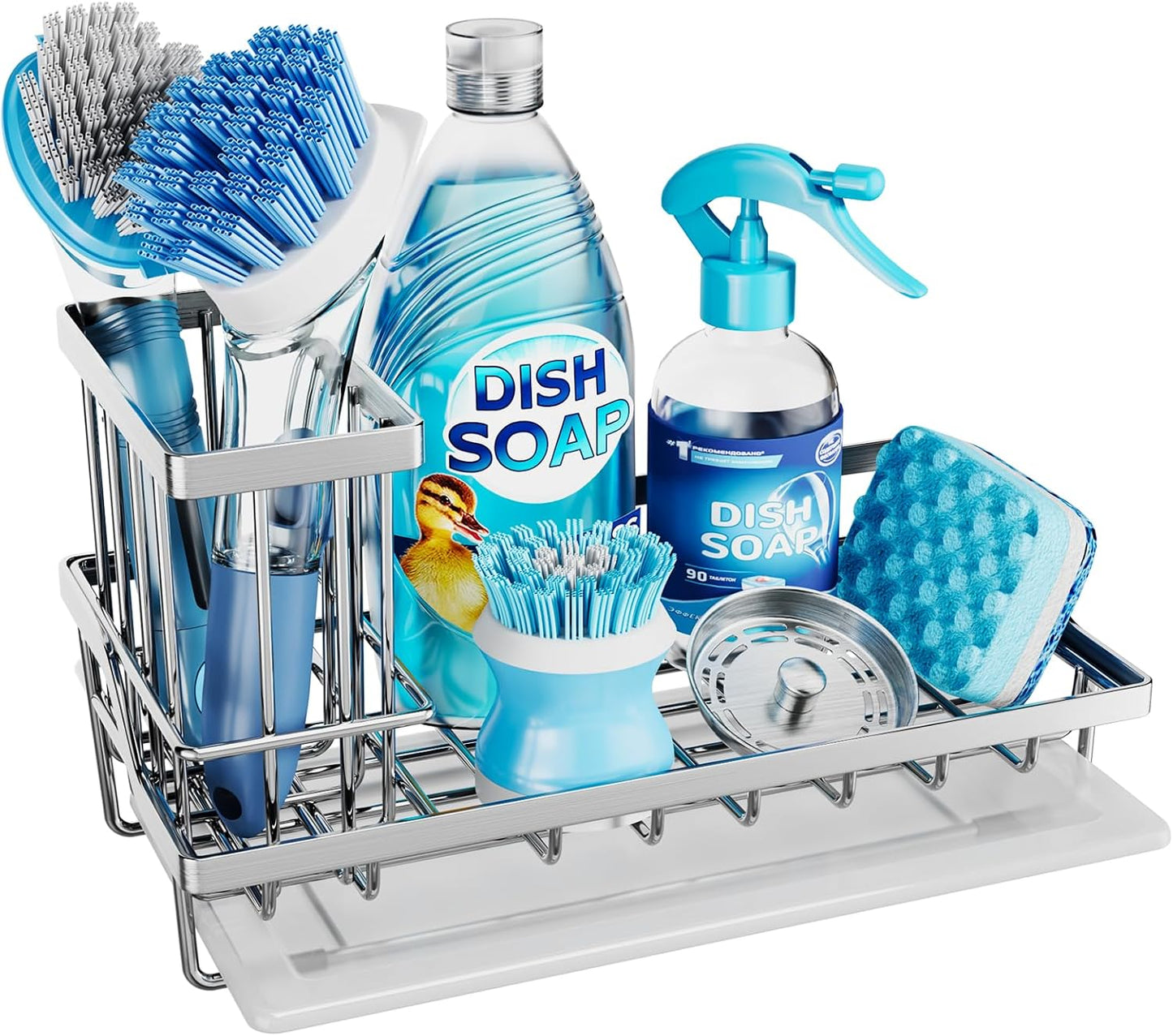 Consumest Sink Caddy, Kitchen Sponge Holder with Dish Brush Holder, Kitchen Sink Organizer with