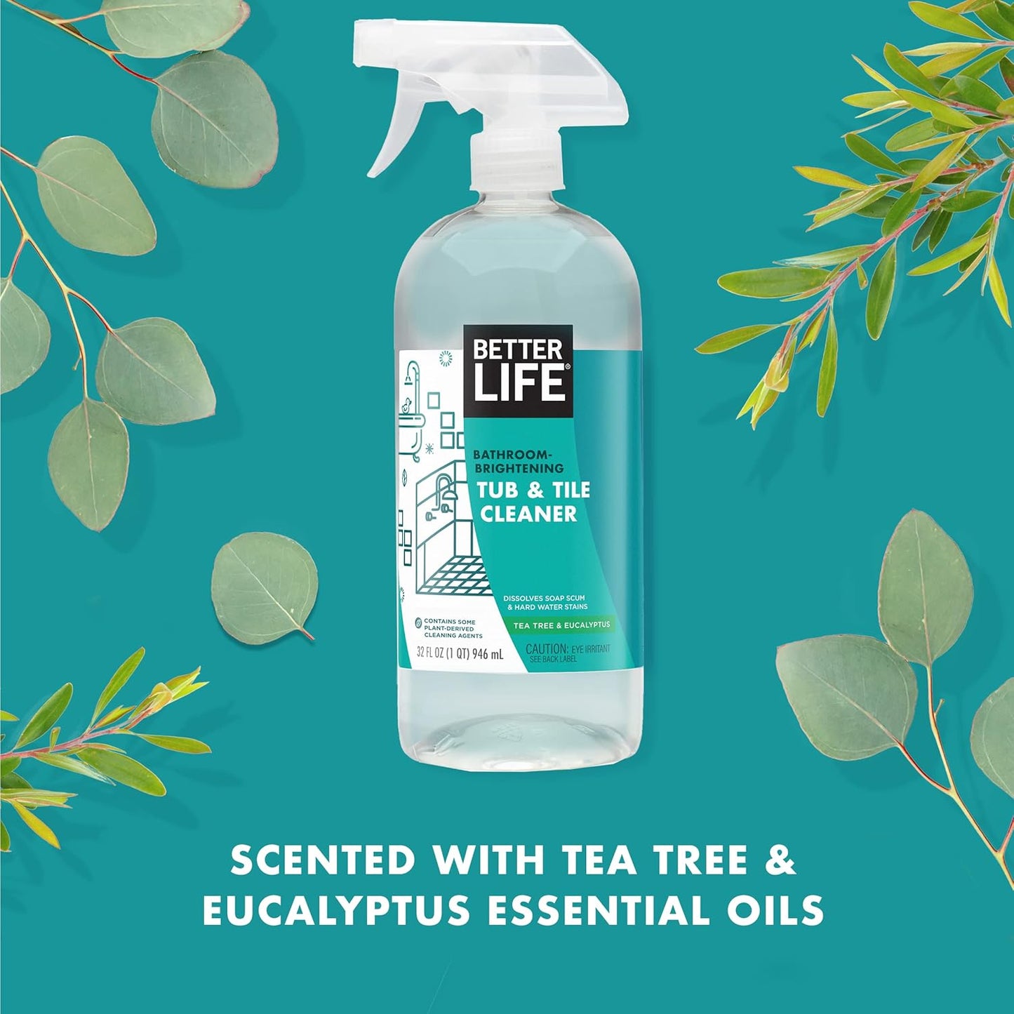 BETTER LIFE Bathroom Cleaner - Tea Tree Bathtub & Shower Cleaner Spray for Glass and Tile - Foaming