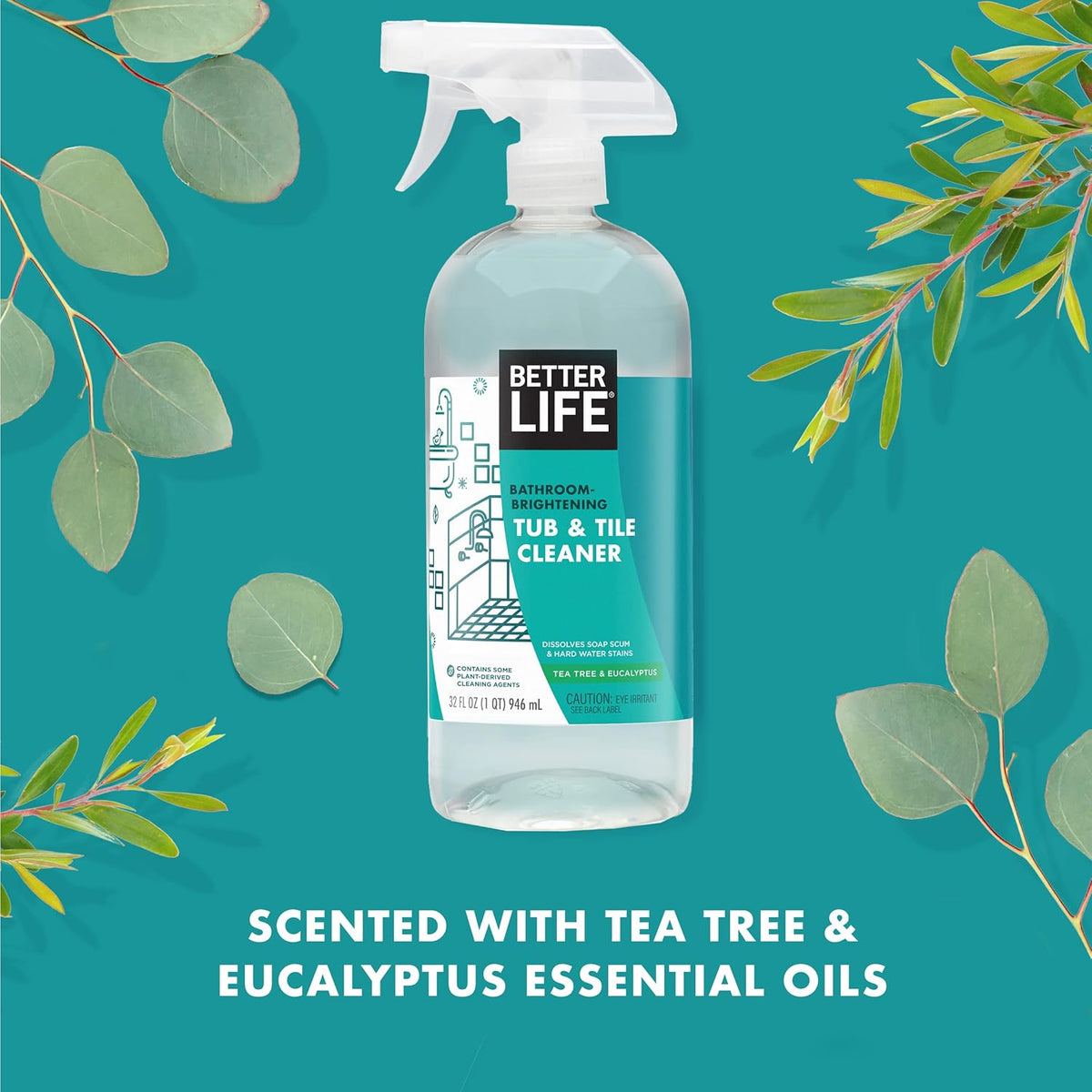 BETTER LIFE Bathroom Cleaner - Tea Tree Bathtub & Shower Cleaner Spray for Glass and Tile - Foaming