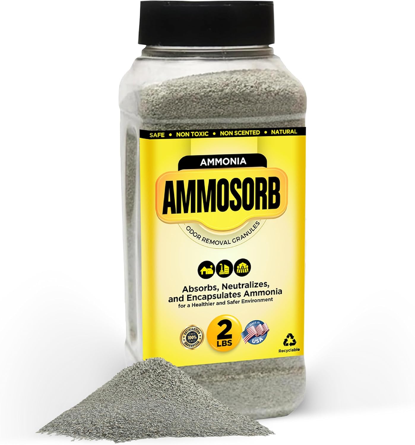 – Natural Ammonia Odor Elimination Deodorizer Granules: 2 lb. – Powerful Odor Eliminator for Strong