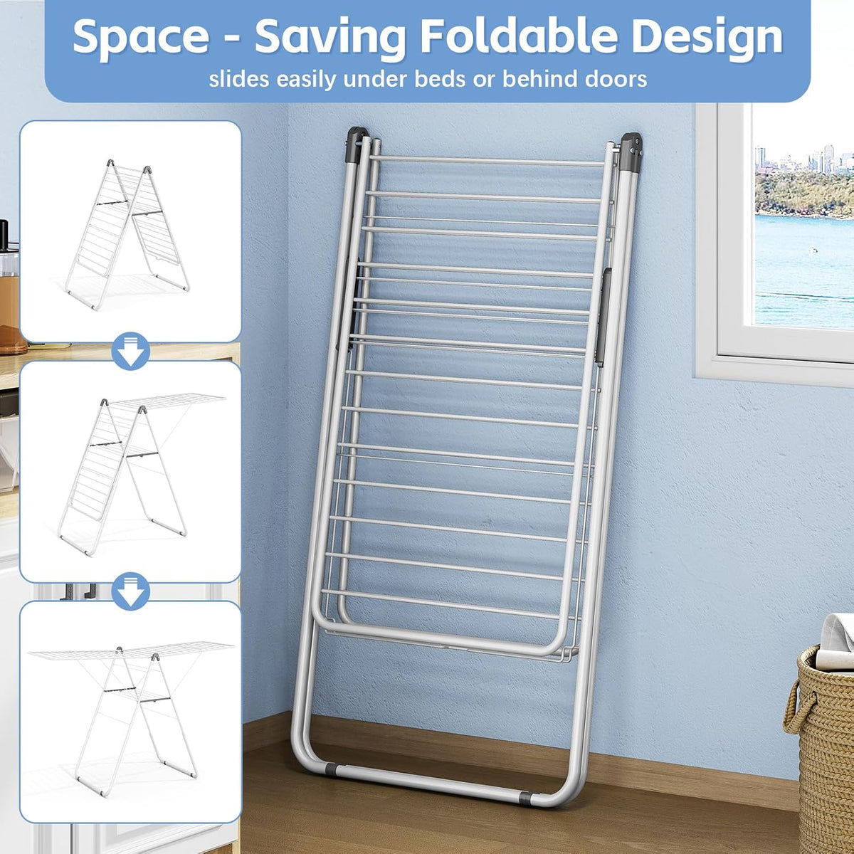 KINGBOARD Clothes Drying Rack Foldable, Metal Drying Rack Clothing with Height-Adjustable, Laundry