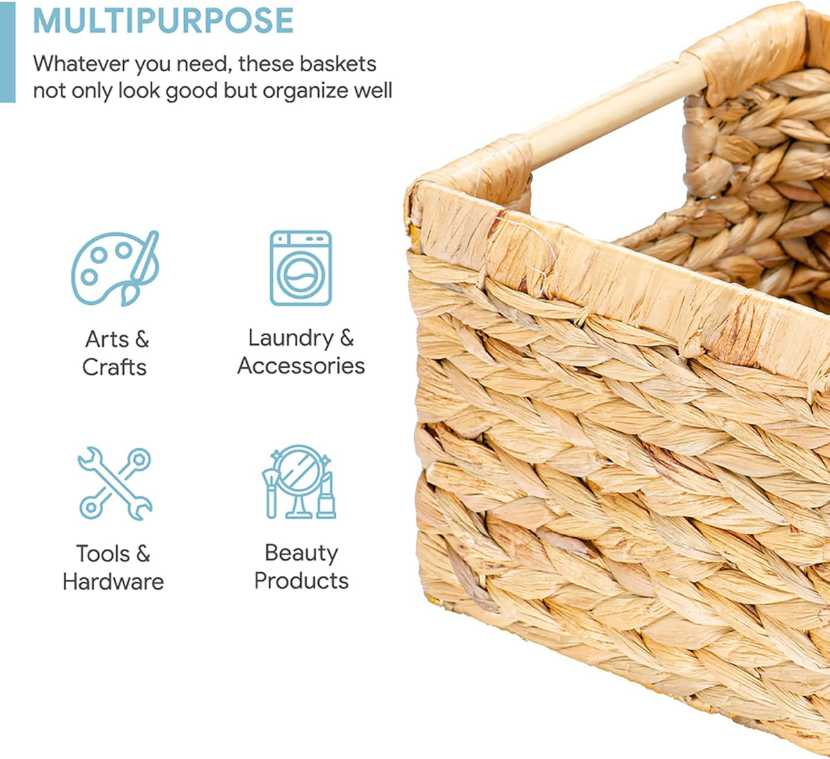 Natural Water Hyacinth storage basket with Handle, Rectangular Organizing Basket for Organizing